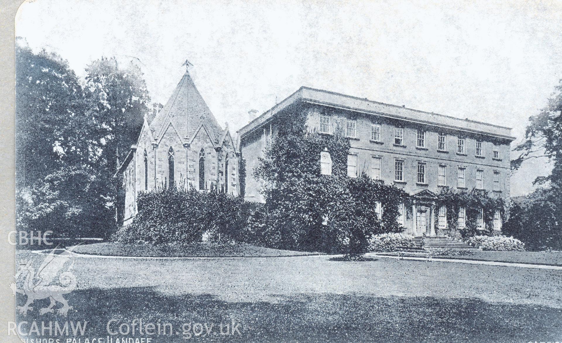 Digitised postcard image of Cathedral School, Llandaff, Palatine series. Produced by Parks and Gardens Data Services, from an original item in the Peter Davis Collection at Parks and Gardens UK. We hold only web-resolution images of this collection, suitable for viewing on screen and for research purposes only. We do not hold the original images, or publication quality scans.