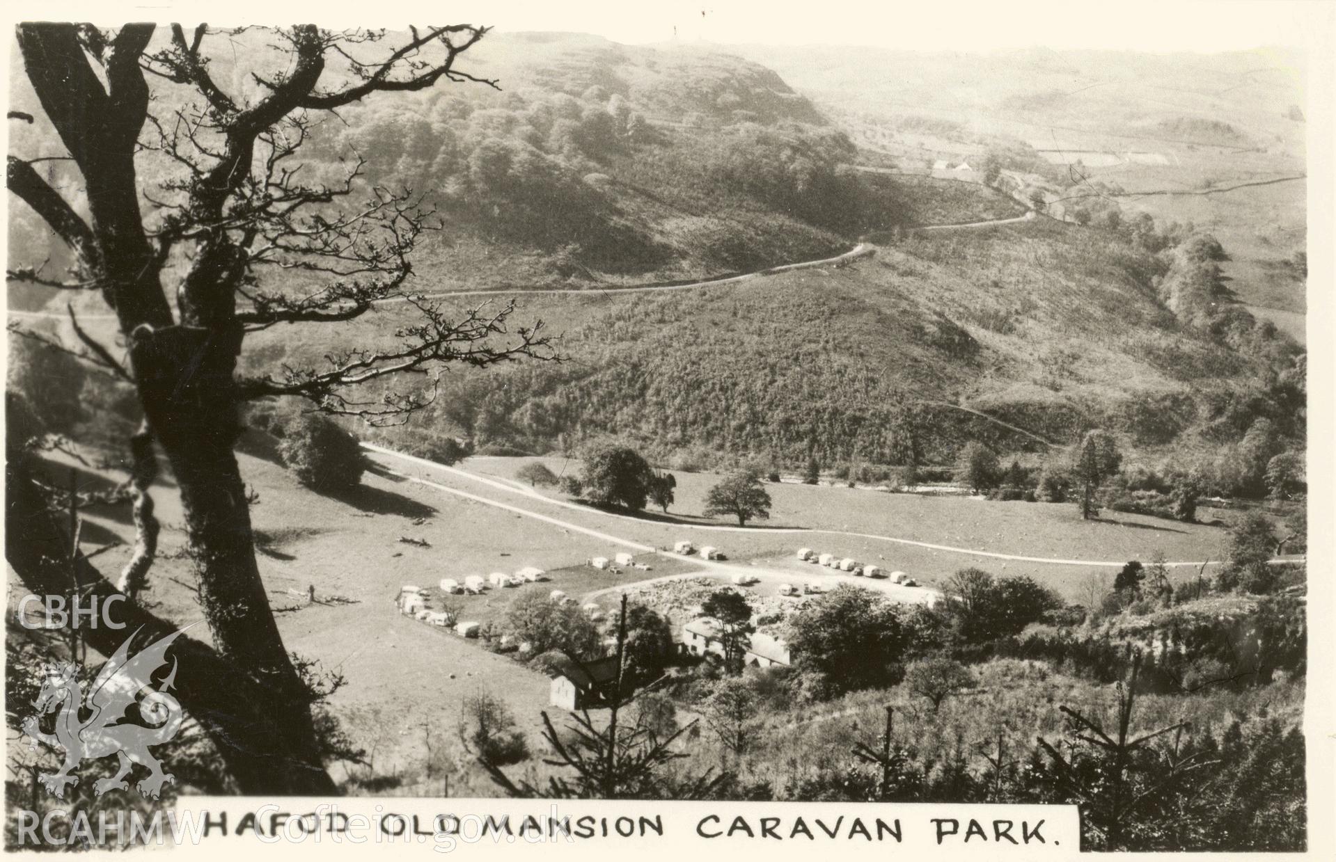 Digitised postcard image of Hafod Uchtryd Caravan Park. Produced by Parks and Gardens Data Services, from an original item in the Peter Davis Collection at Parks and Gardens UK. We hold only web-resolution images of this collection, suitable for viewing on screen and for research purposes only. We do not hold the original images, or publication quality scans.