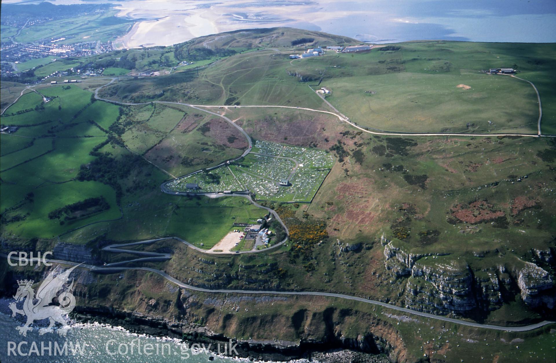 RCAHMW colour slide oblique aerial photograph of Hwylfa'r Ceirw Stone Alignment, Llandudno, taken on 18/04/1998 by Toby Driver