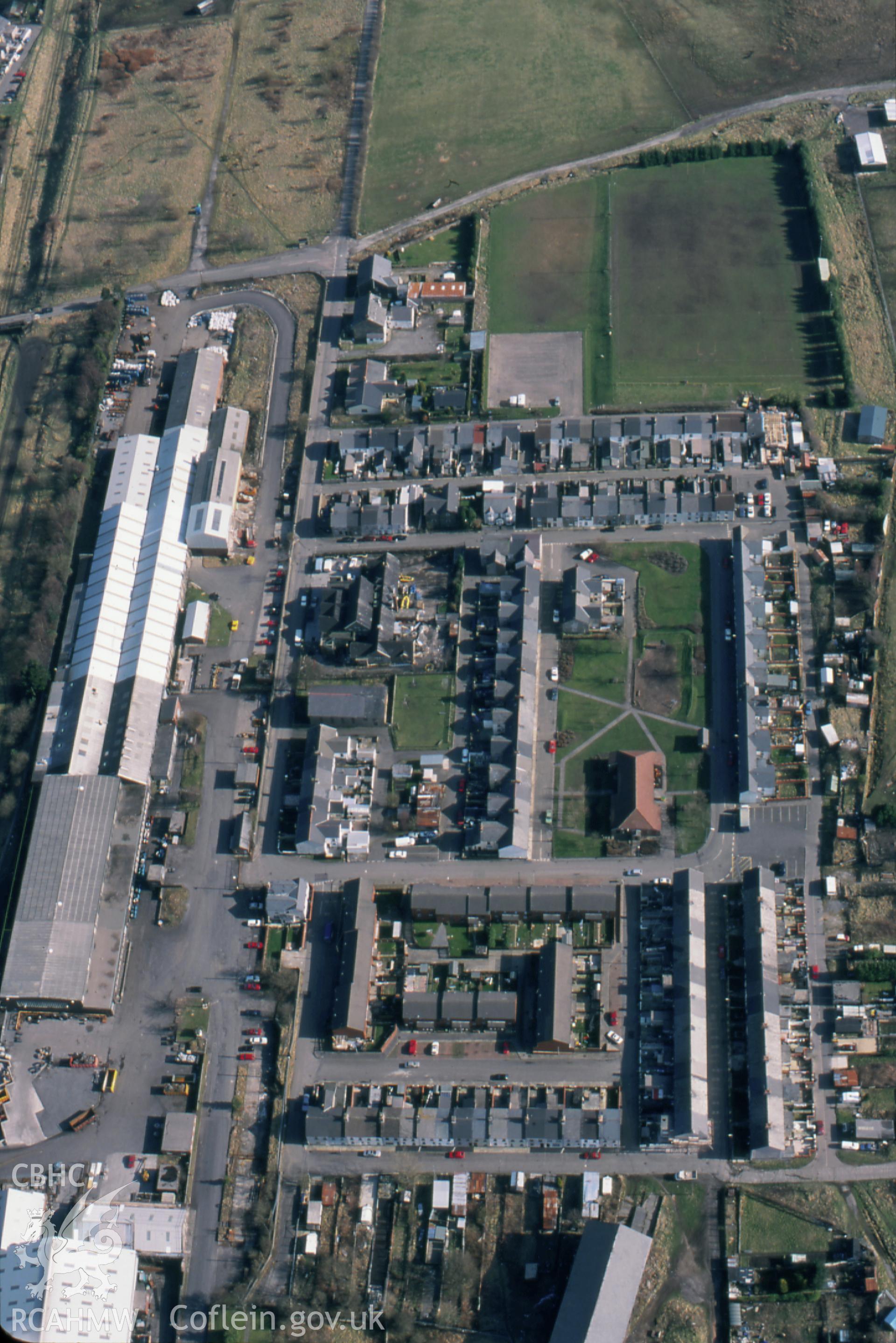 RCAHMW colour slide oblique aerial photograph of Forgeside, Blaenavon, taken on 15/03/1999 by Toby Driver.