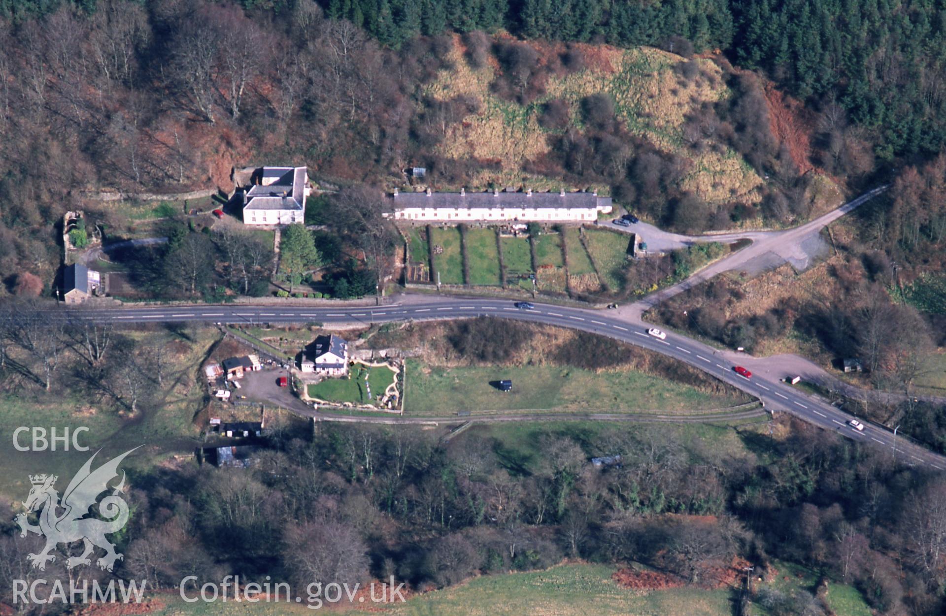 RCAHMW colour slide oblique aerial photograph of Forge Row, Cwmavon, Blaenavon, taken on 15/03/1999 by Toby Driver