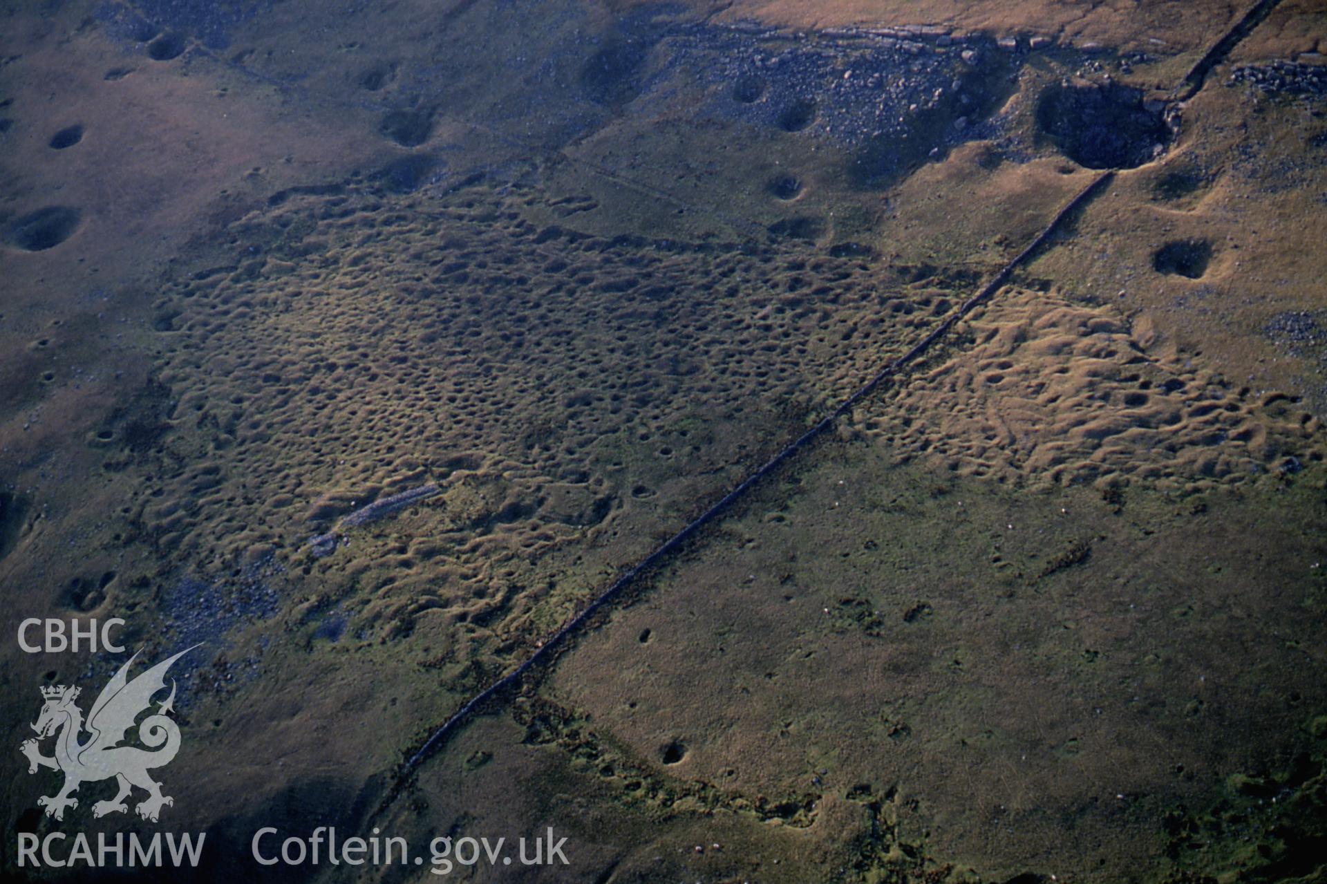 RCAHMW colour slide oblique aerial photograph of Brecon Forest Tramroad, Cribarth (part), Tawe-uchaf, taken by CR Musson on 24/11/88