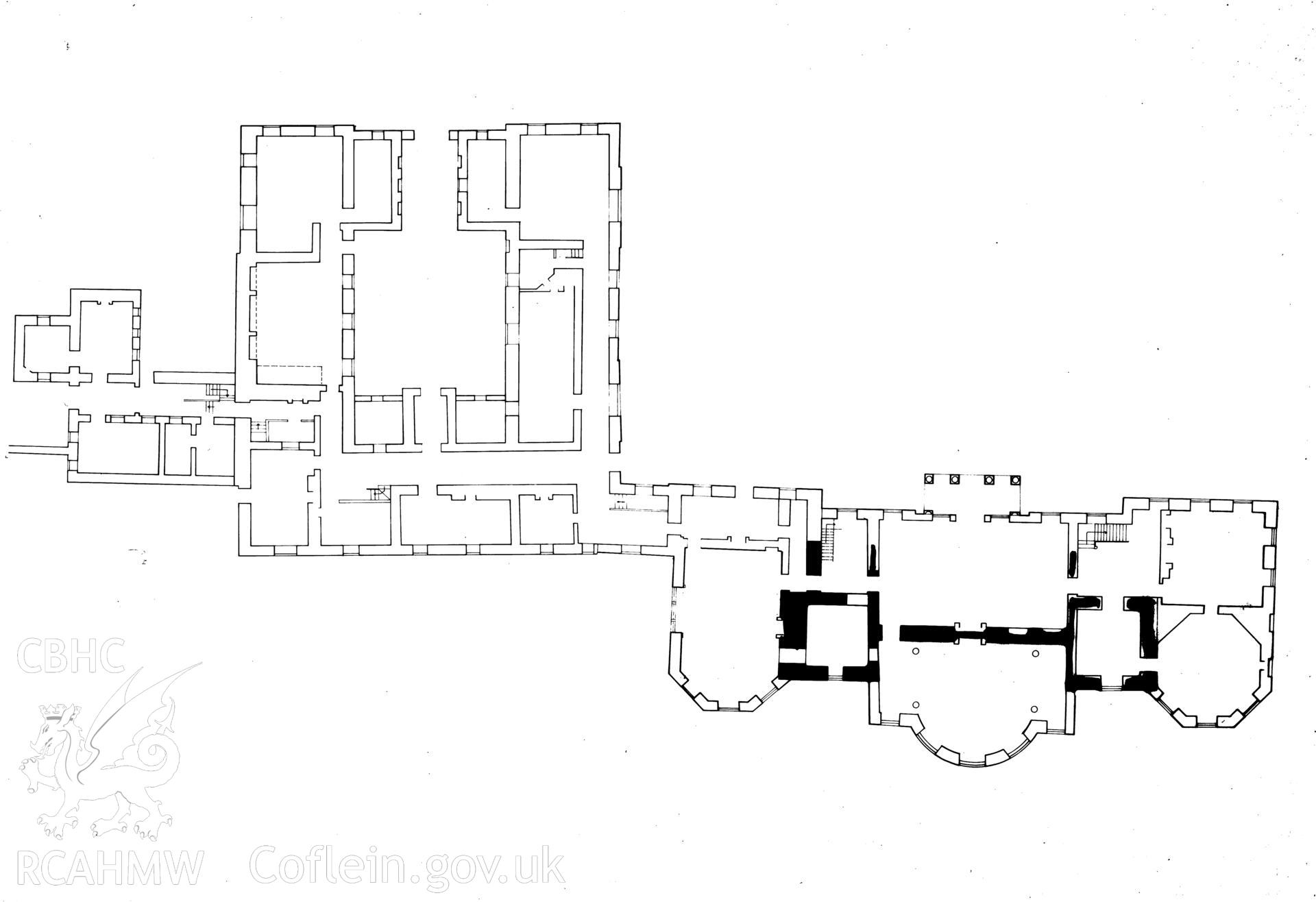 Photographic print of a floor plan of Baron Hill, Beaumaris. Scale 1:300.