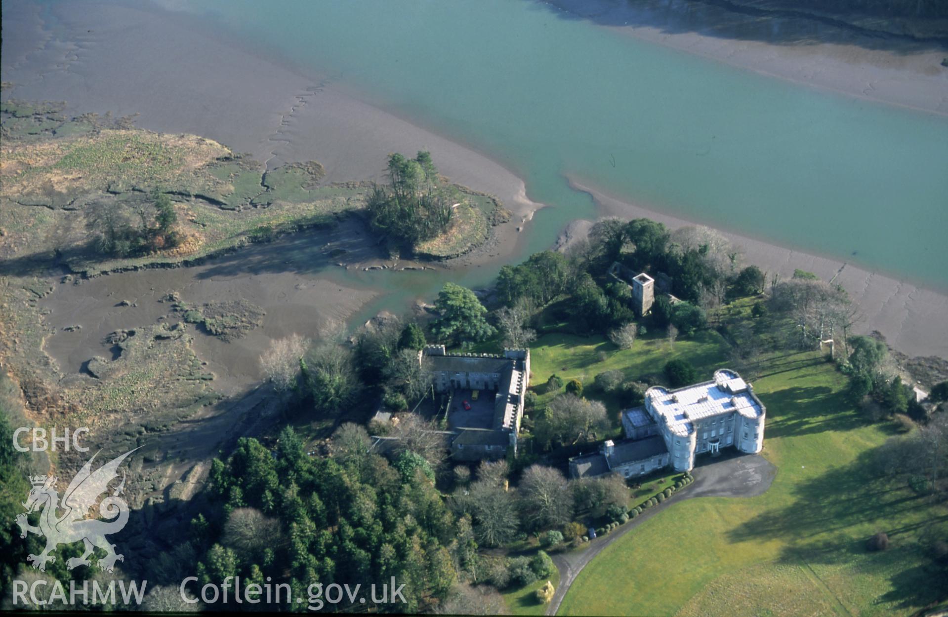 RCAHMW colour slide oblique aerial photograph of Slebech Park, Stables, Slebech, taken by C.R.Musson on the 02/02/1997