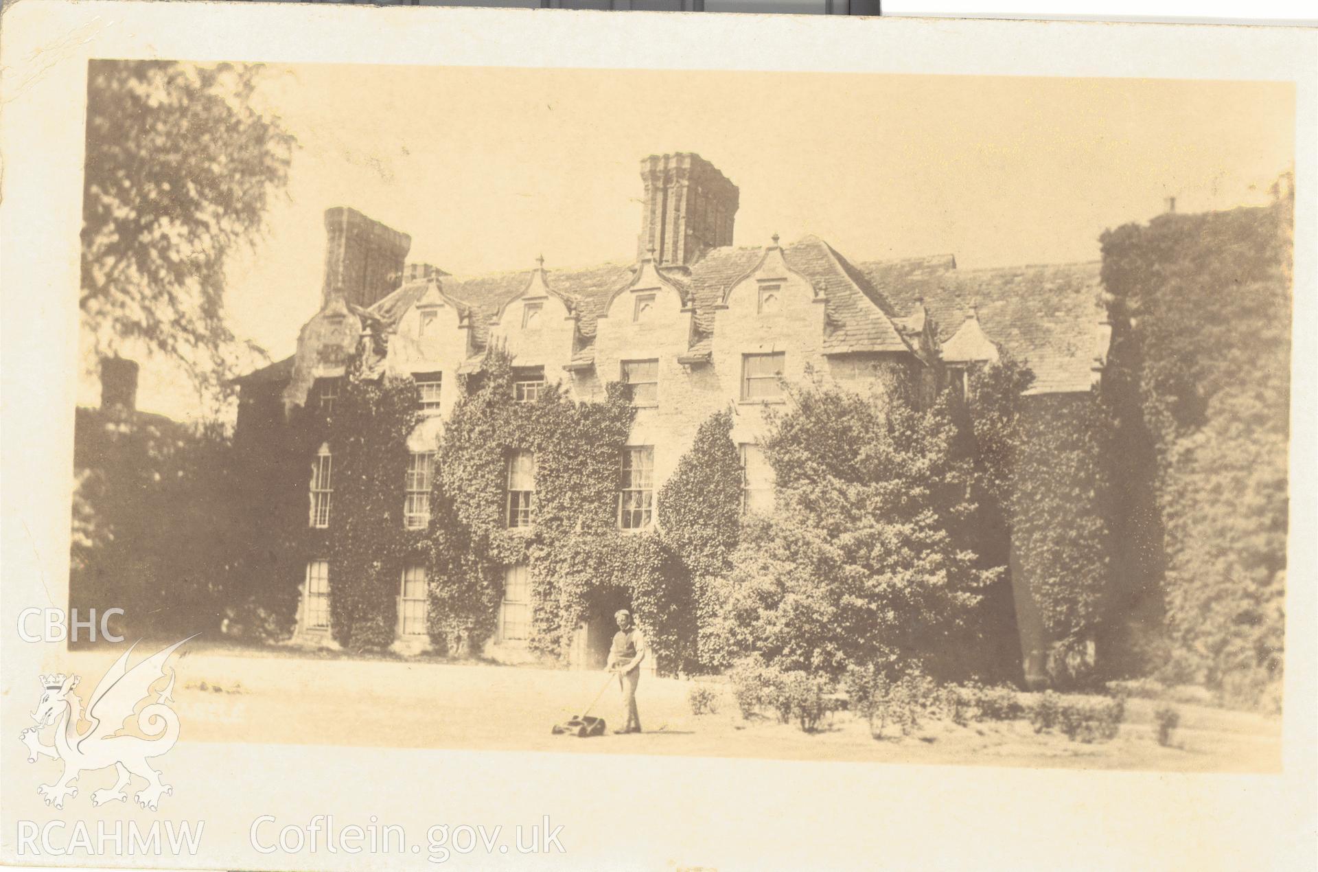 Digitised postcard image of Castle House, Hay. Produced by Parks and Gardens Data Services, from an original item in the Peter Davis Collection at Parks and Gardens UK. We hold only web-resolution images of this collection, suitable for viewing on screen and for research purposes only. We do not hold the original images, or publication quality scans.