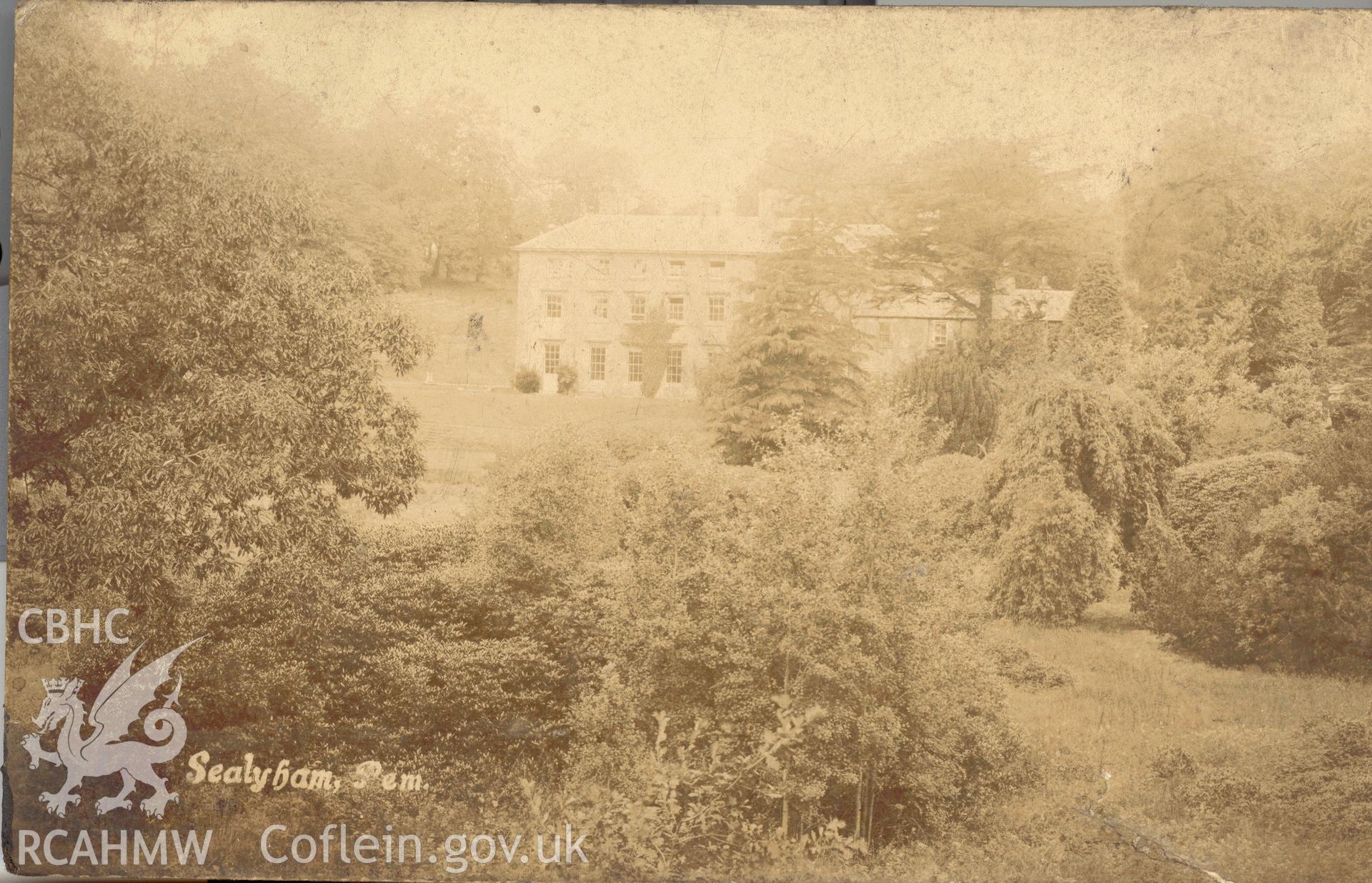 Digitised postcard image of Sealyham, Wolfscastle, C.C. Higgs (late Bowen), 14 Picton Place, Haverfordwest. Produced by Parks and Gardens Data Services, from an original item in the Peter Davis Collection at Parks and Gardens UK. We hold only web-resolution images of this collection, suitable for viewing on screen and for research purposes only. We do not hold the original images, or publication quality scans.