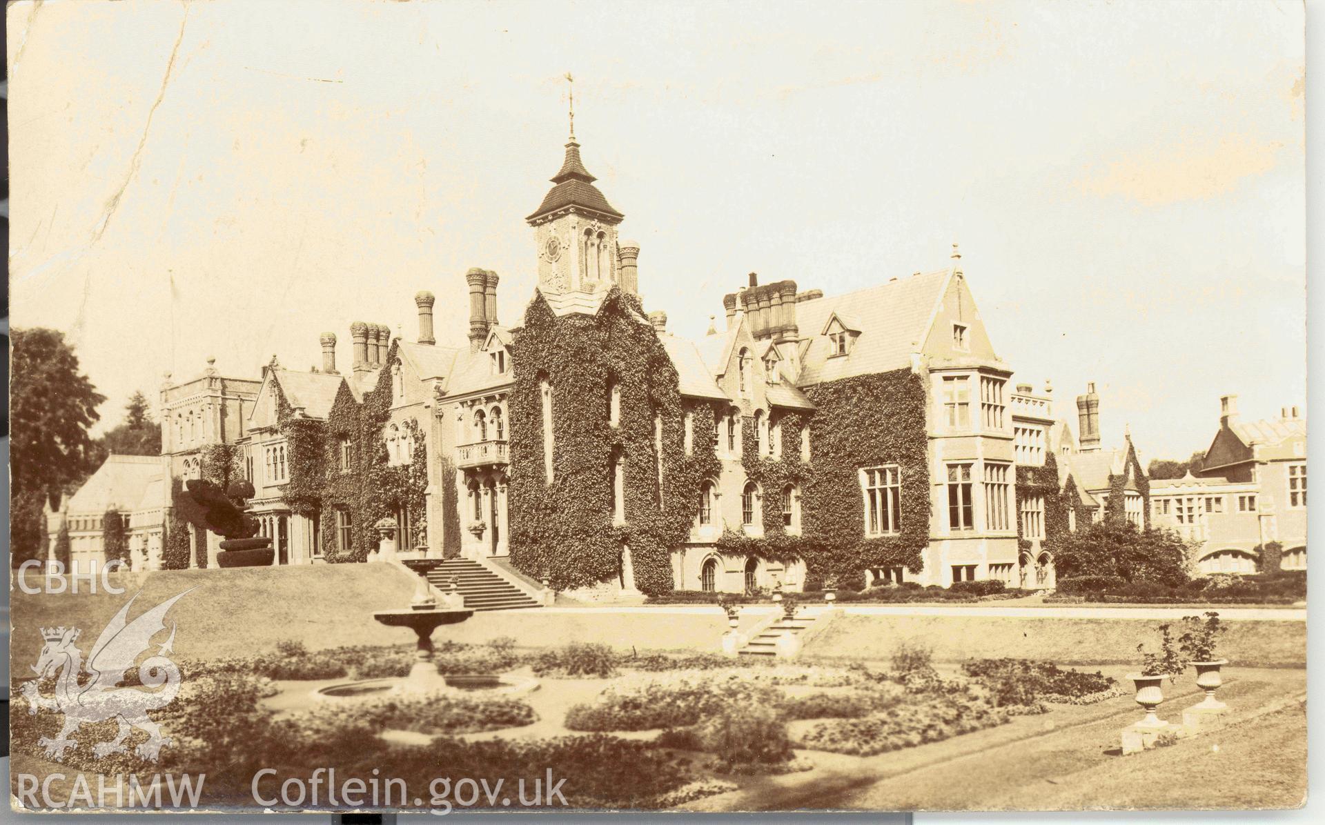 Digitised postcard image of the Hendre, Llangattock-vibon-avel. Produced by Parks and Gardens Data Services, from an original item in the Peter Davis Collection at Parks and Gardens UK. We hold only web-resolution images of this collection, suitable for viewing on screen and for research purposes only. We do not hold the original images, or publication quality scans.