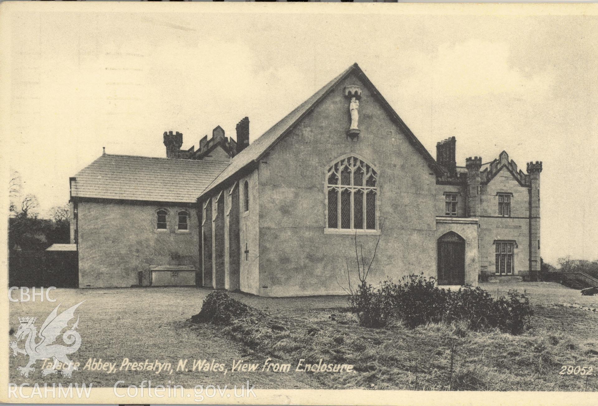 Digitised postcard image of Talacre Abbey, Marshall, Keene & Co., Works, Hove. Produced by Parks and Gardens Data Services, from an original item in the Peter Davis Collection at Parks and Gardens UK. We hold only web-resolution images of this collection, suitable for viewing on screen and for research purposes only. We do not hold the original images, or publication quality scans.