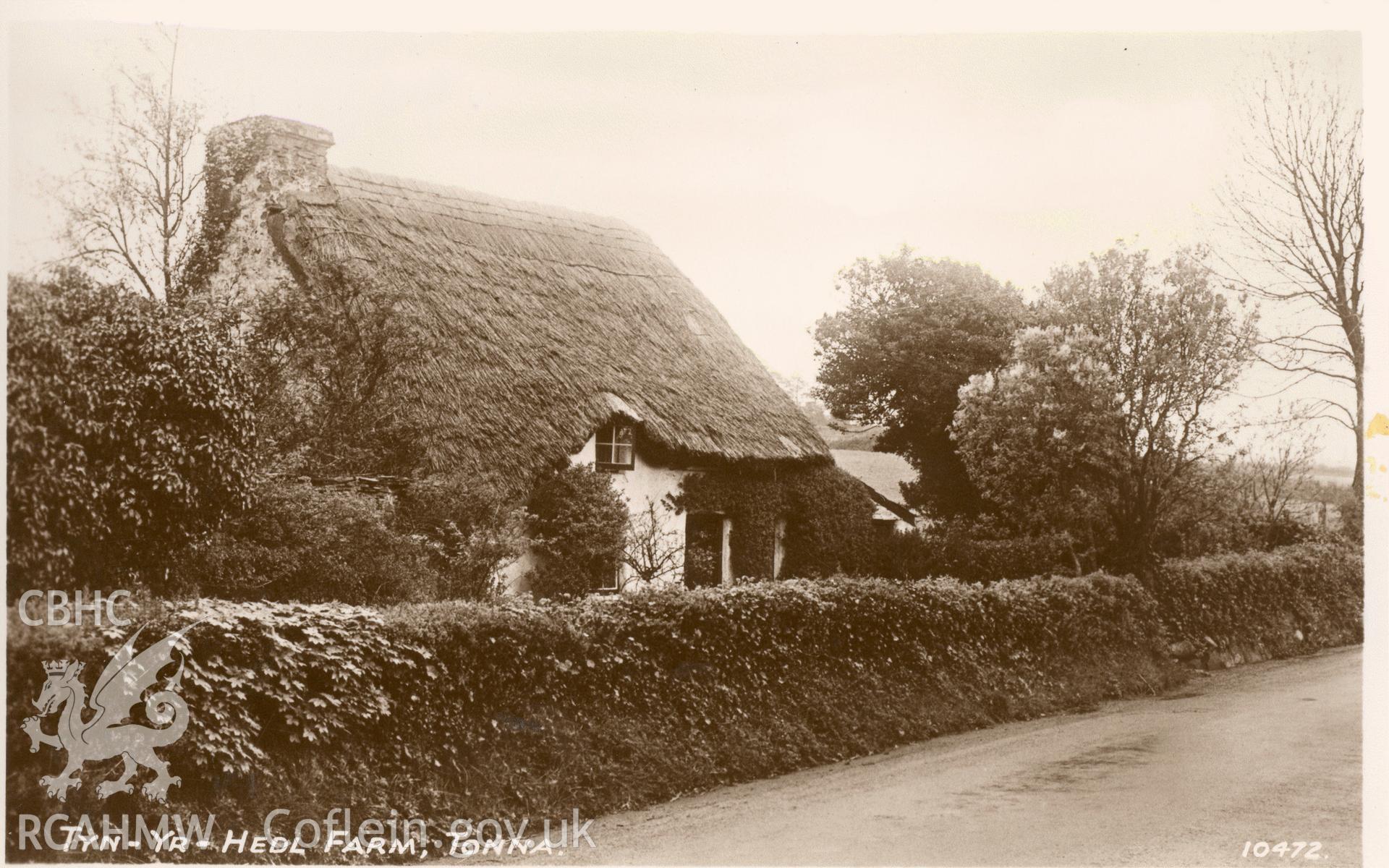 Digitised postcard image of Tyn-yr-Heol cottage, Tonna, Elliott  (fl 1914-1922). Produced by Parks and Gardens Data Services, from an original item in the Peter Davis Collection at Parks and Gardens UK. We hold only web-resolution images of this collection, suitable for viewing on screen and for research purposes only. We do not hold the original images, or publication quality scans.