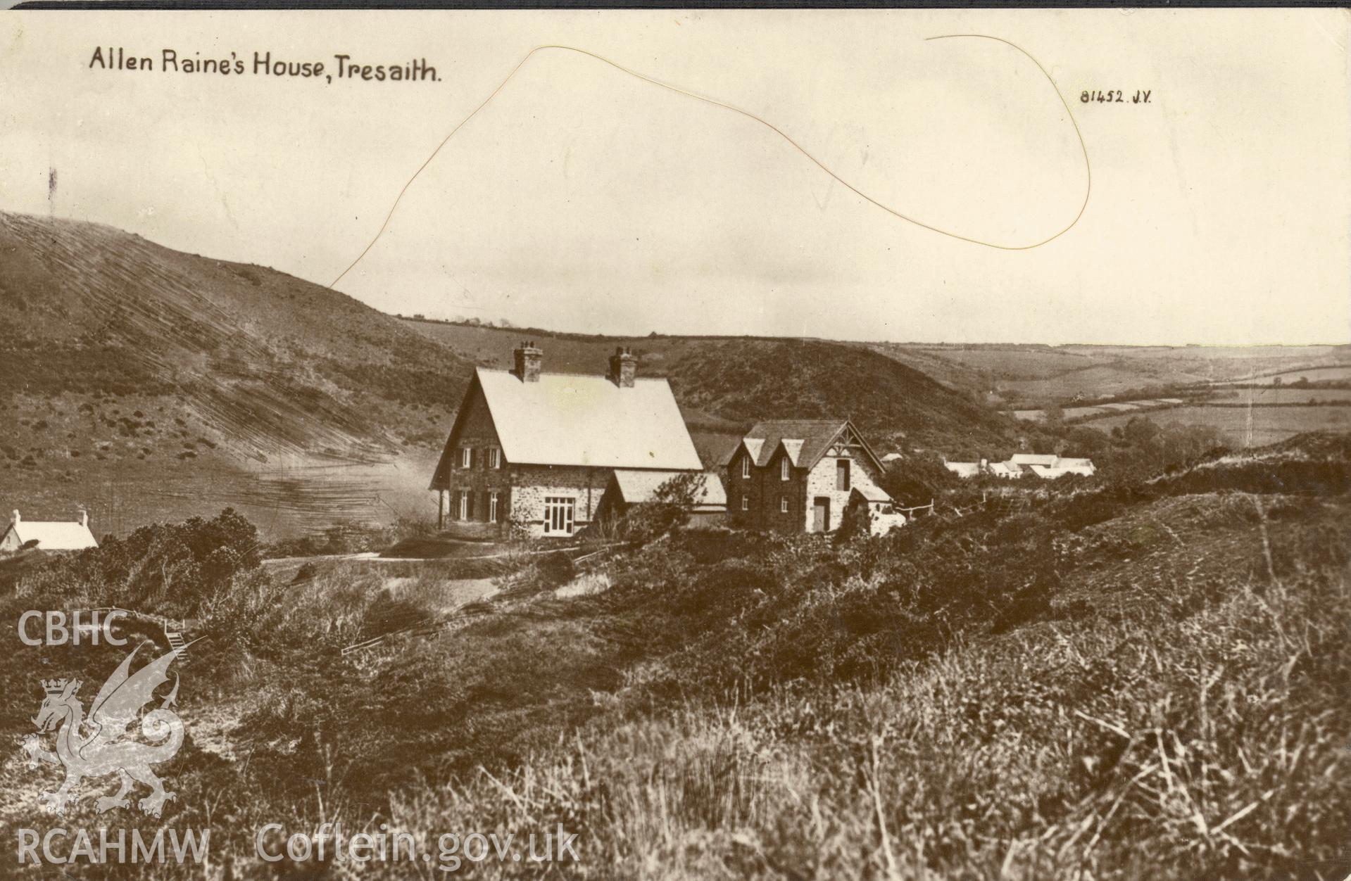 Digitised postcard image of Bronmor, Tresaith, Valentine's Series. Produced by Parks and Gardens Data Services, from an original item in the Peter Davis Collection at Parks and Gardens UK. We hold only web-resolution images of this collection, suitable for viewing on screen and for research purposes only. We do not hold the original images, or publication quality scans.