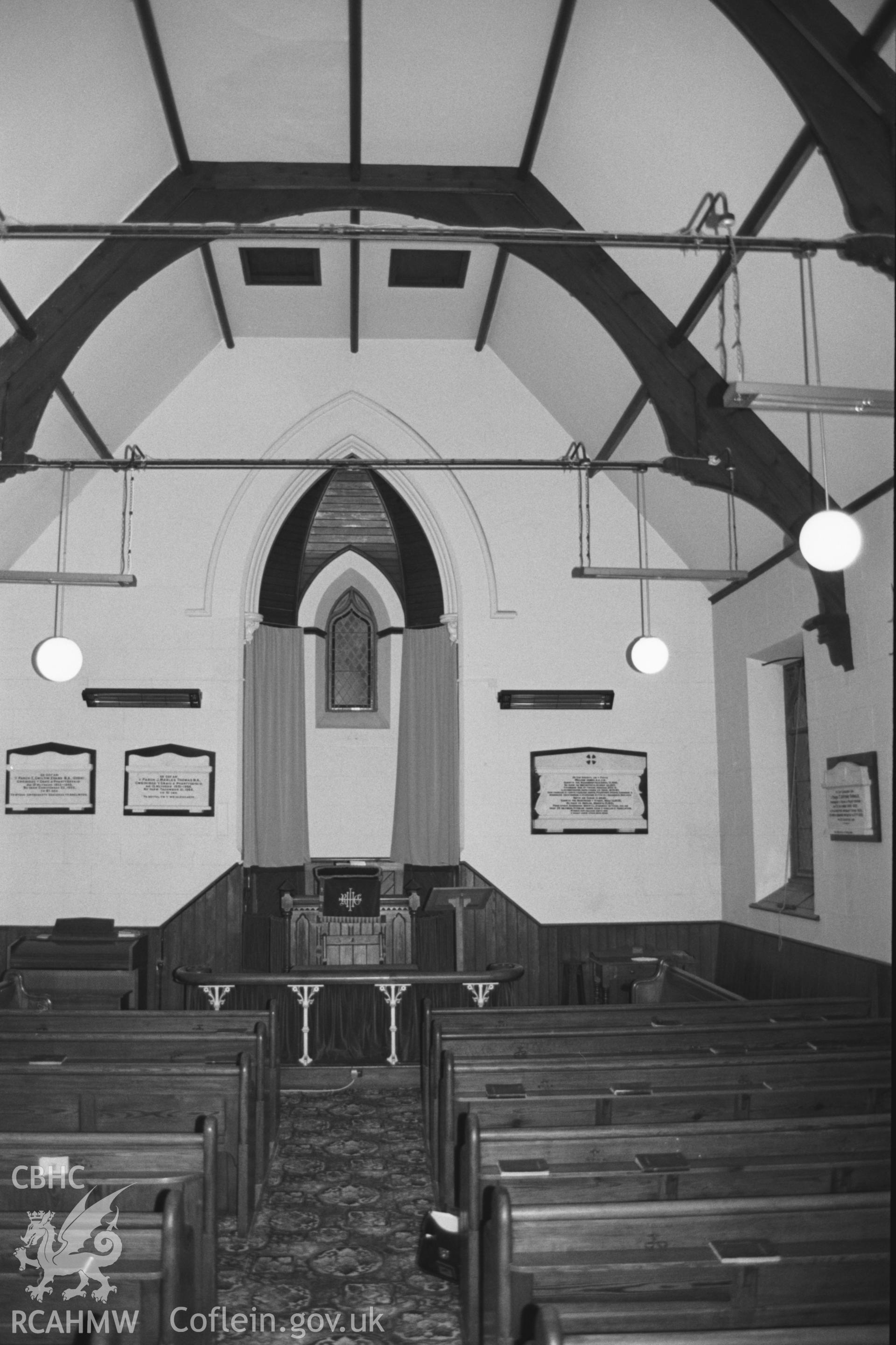 Roof truss and Sedd Fawr and pulpit. NA/CD/96/034.