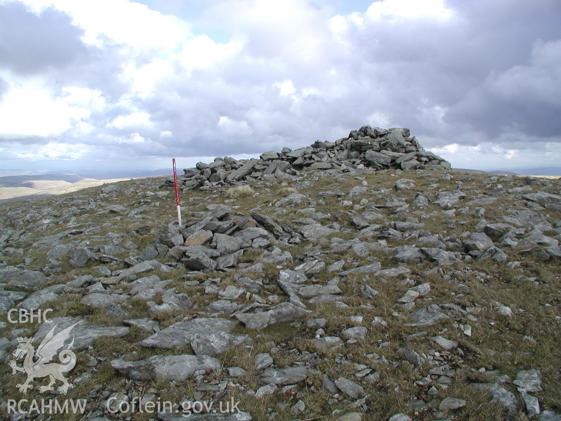 Photograph of the northern cairn on Pen Plynlimon Fawr taken on 18/10/2004 by R.S. Jones during an Upland Survey undertaken by Cambrian Archaeological Projects.