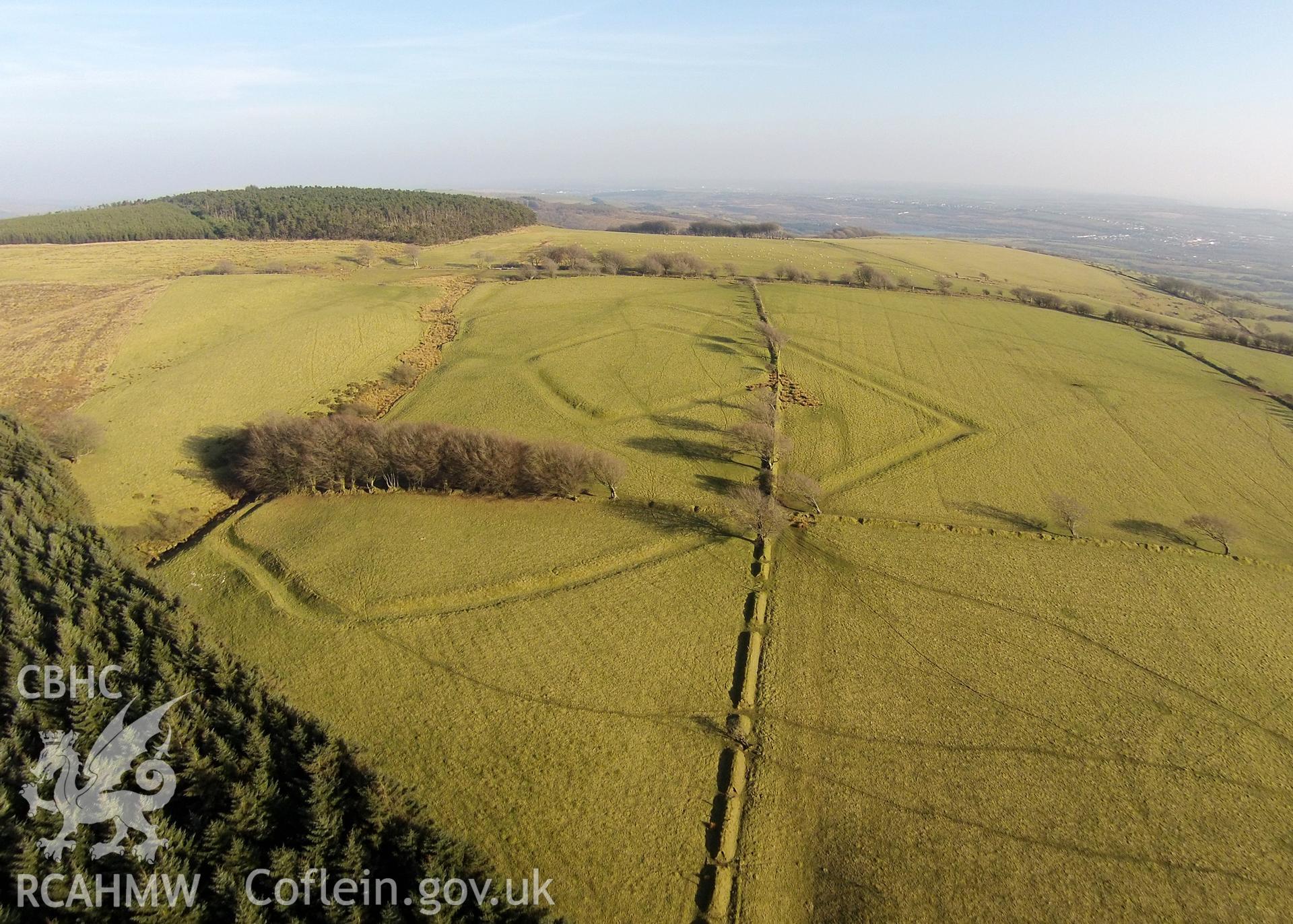 Colour aerial photo showing Moel Ton Mawr, taken by Paul R. Davis,  14th March 2016.