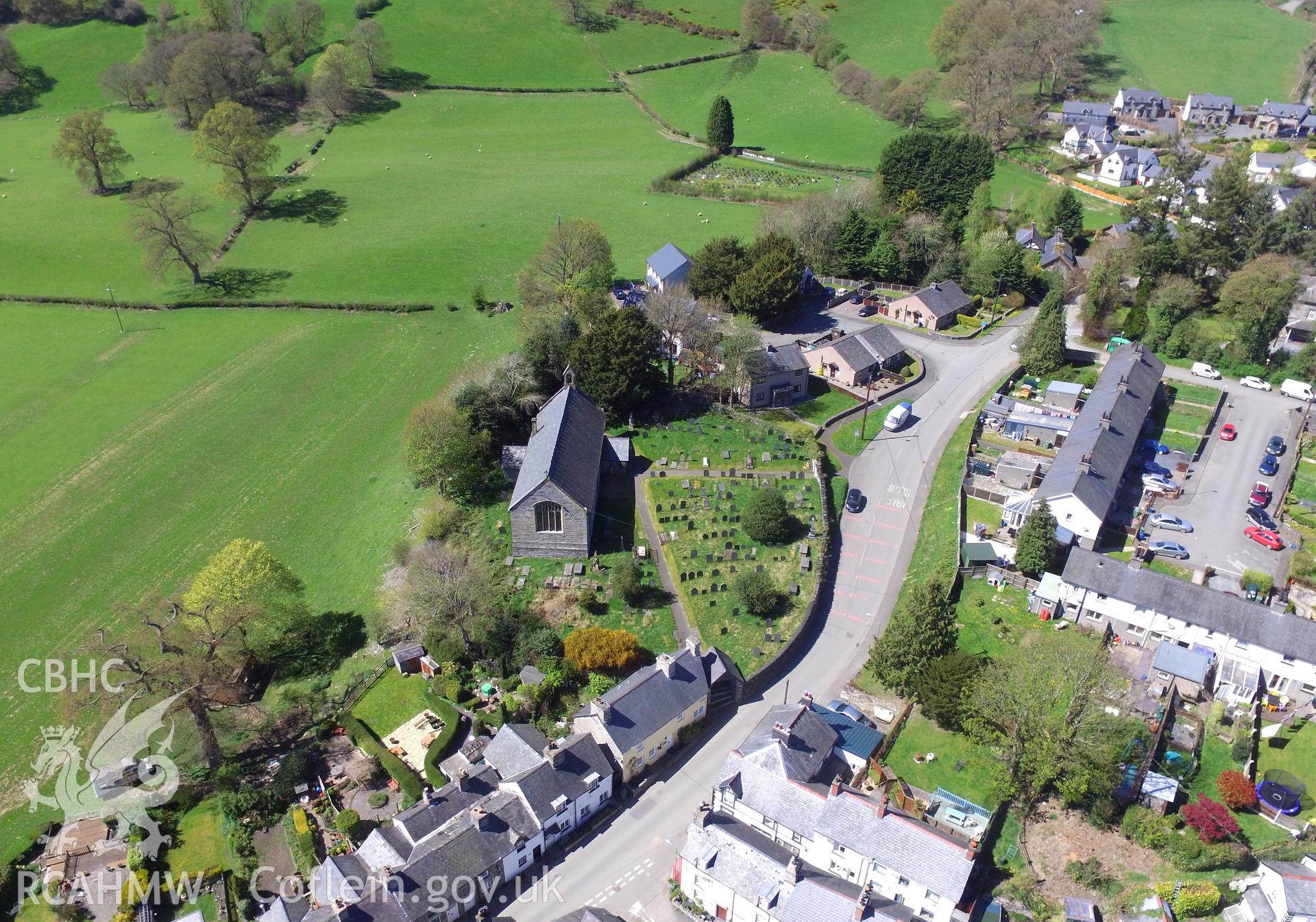 Colour photo showing Llandderfel Church,  produced by Paul R. Davis, 22nd April 2017.