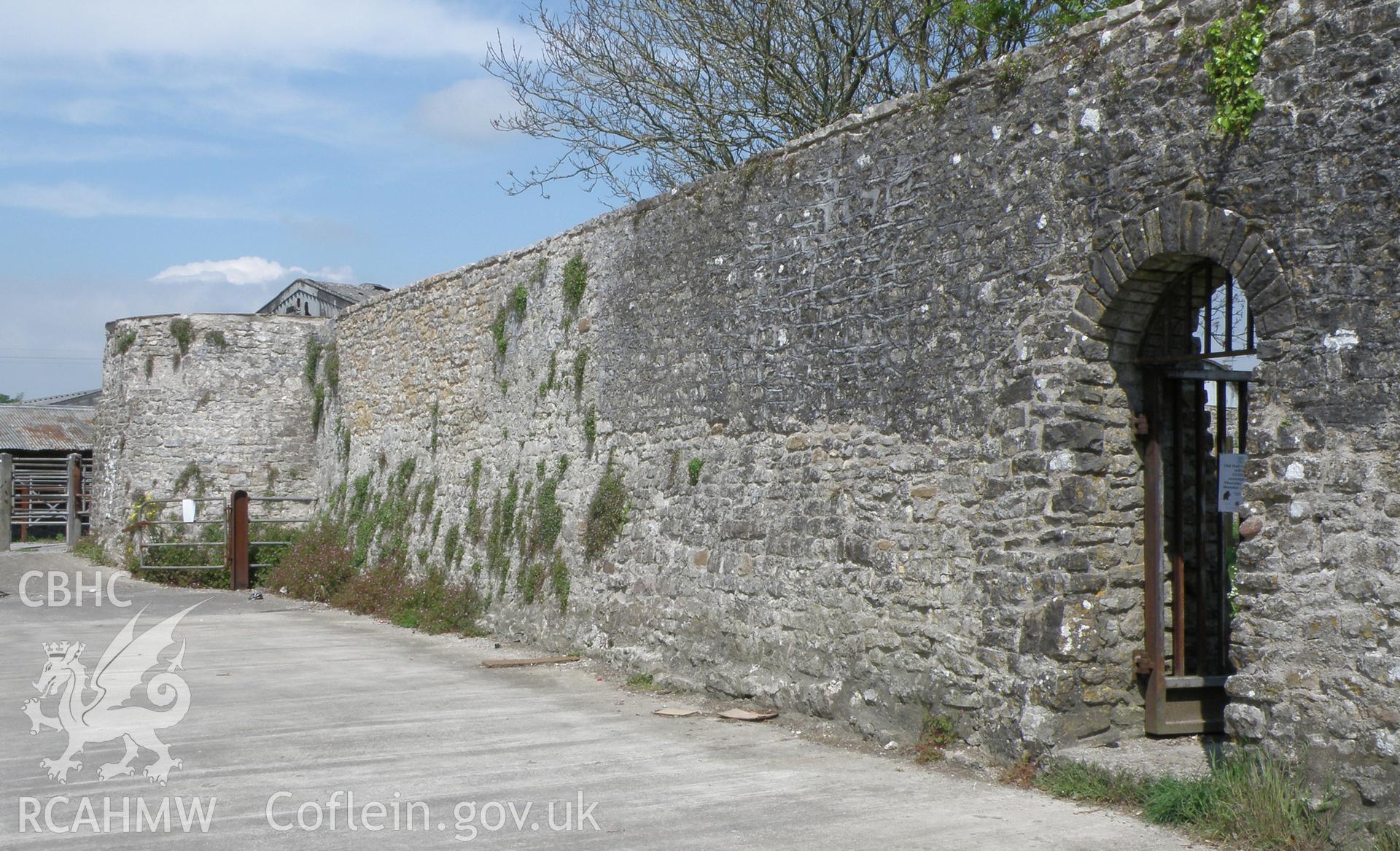 Colour photo of Cowbridge Town Walls, taken by Paul R. Davis, 20th May 2012.