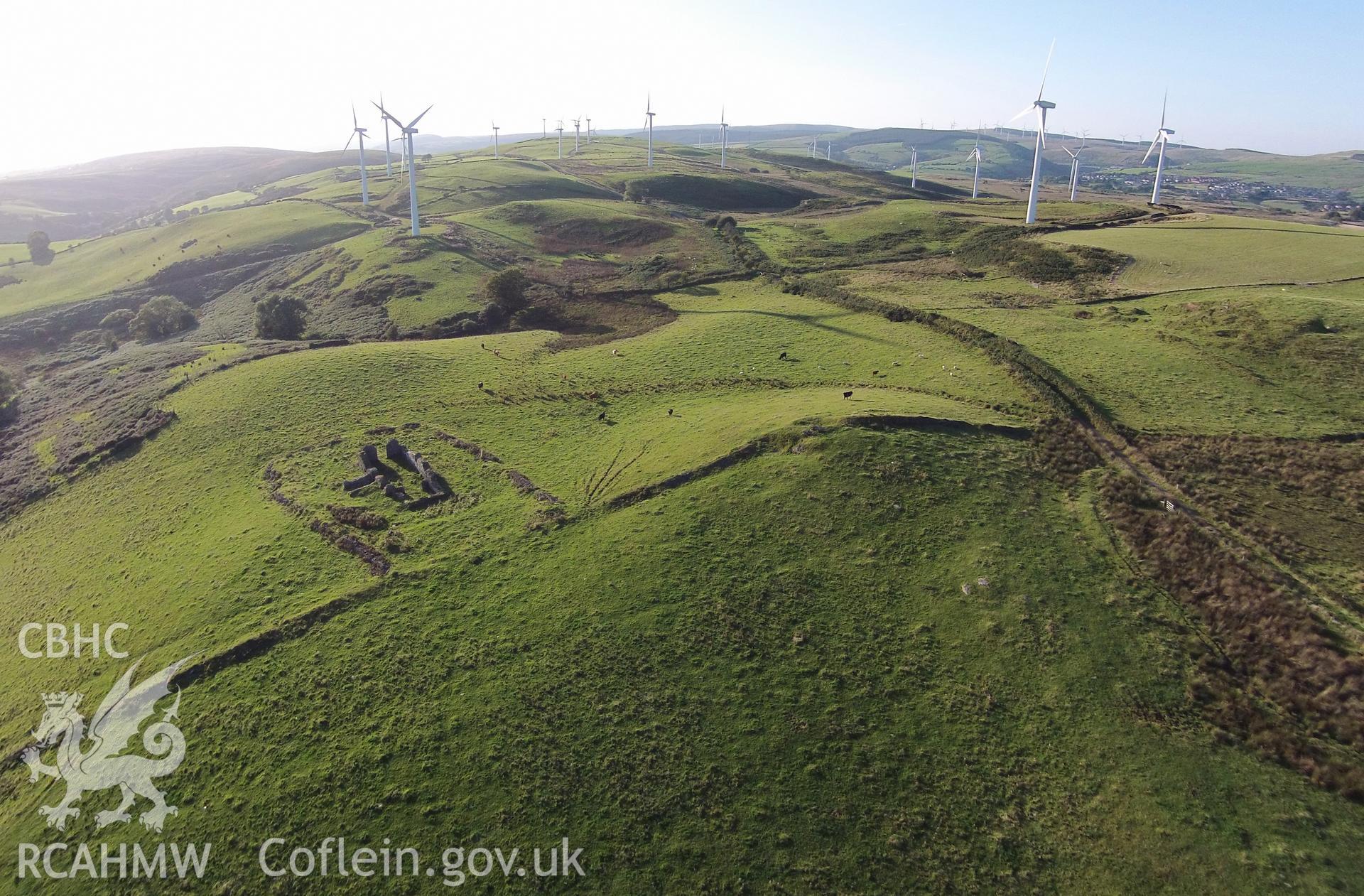 Colour aerial photo showing Llanbad, taken by Paul R. Davis, 6th September 2016.