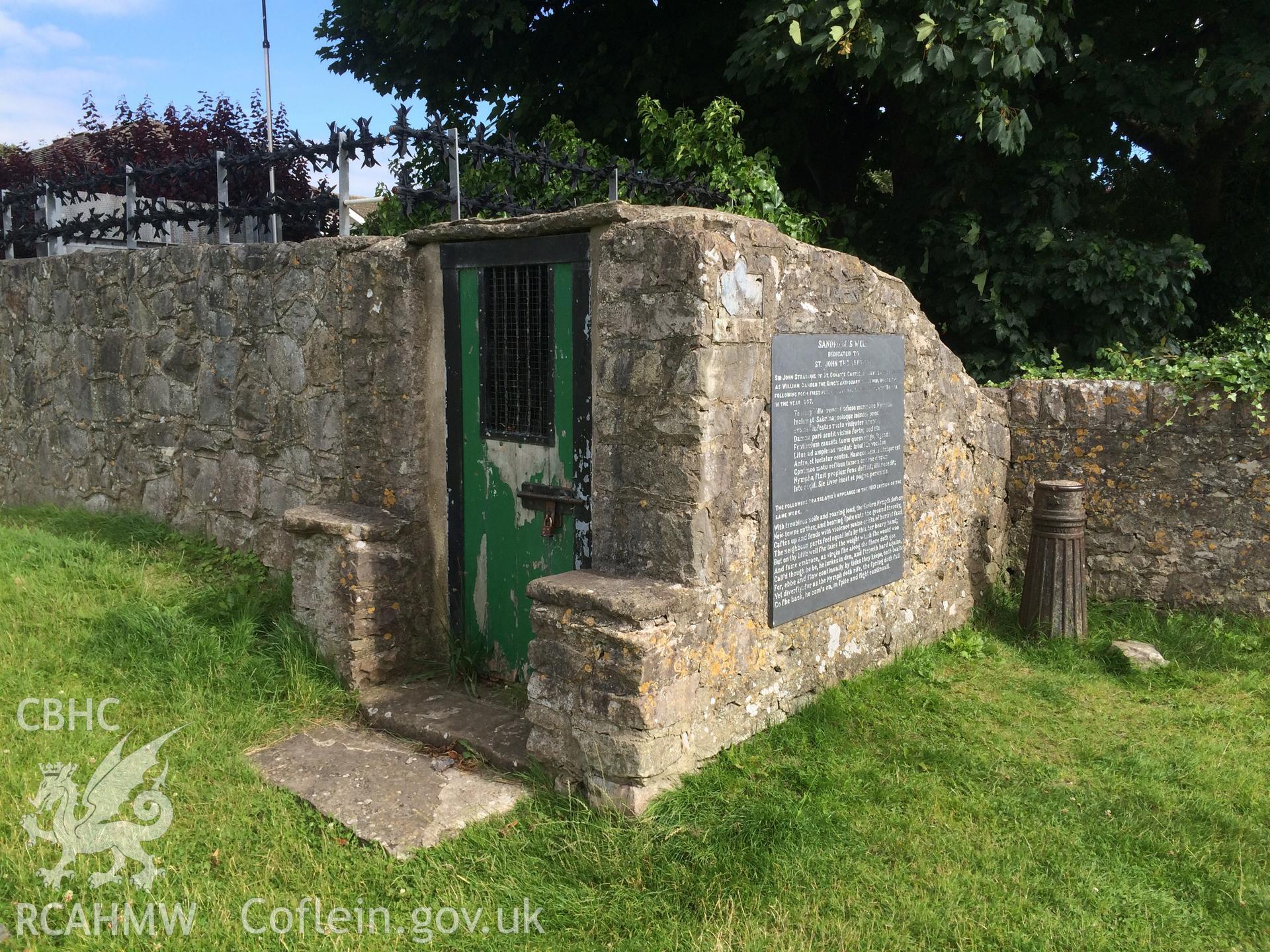 Colour photo showing St John's Well, taken by Paul R. Davis, 5th July 2016.