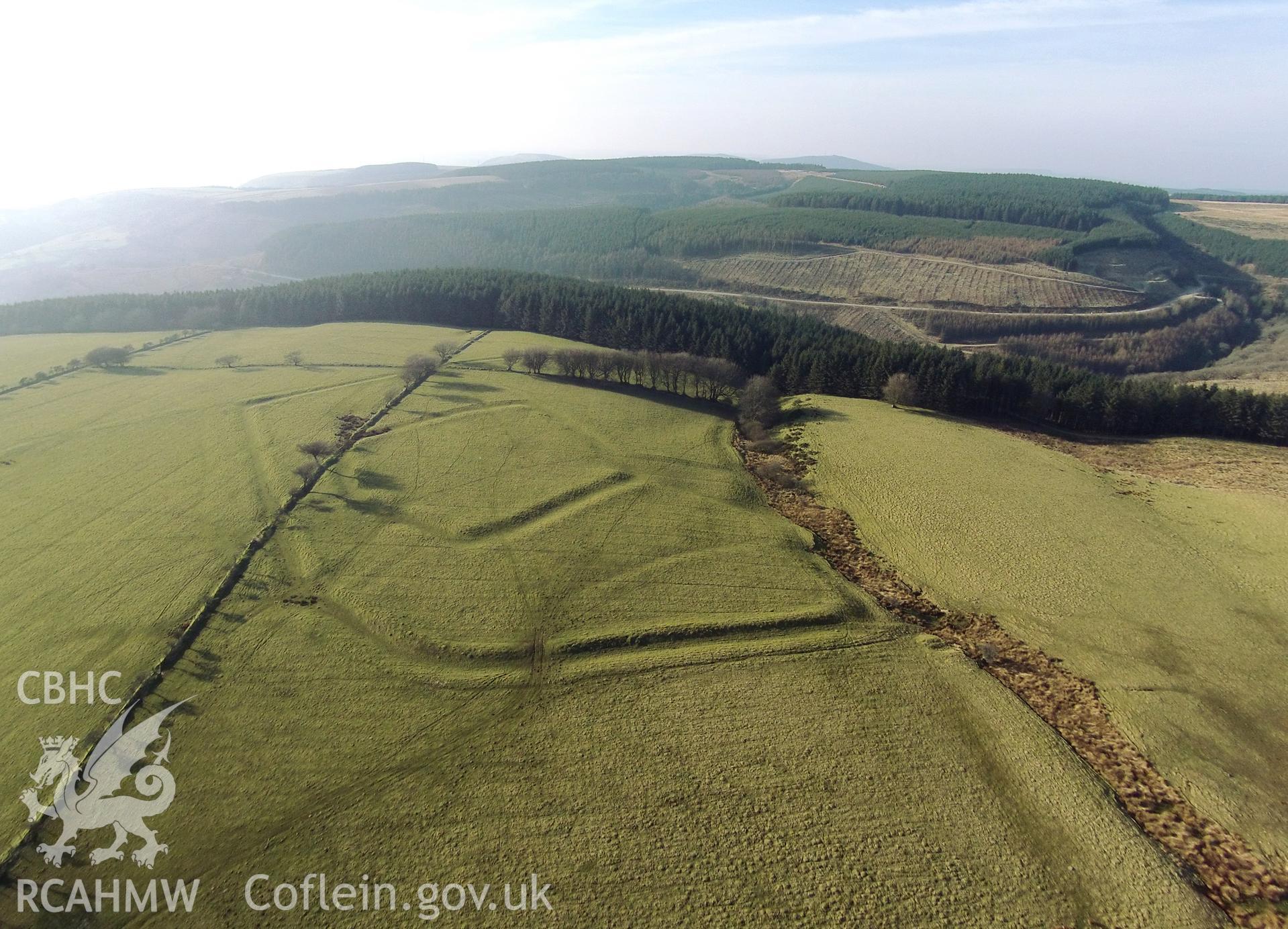 Colour aerial photo showing Moel Ton Mawr, taken by Paul R. Davis,  14th March 2016.