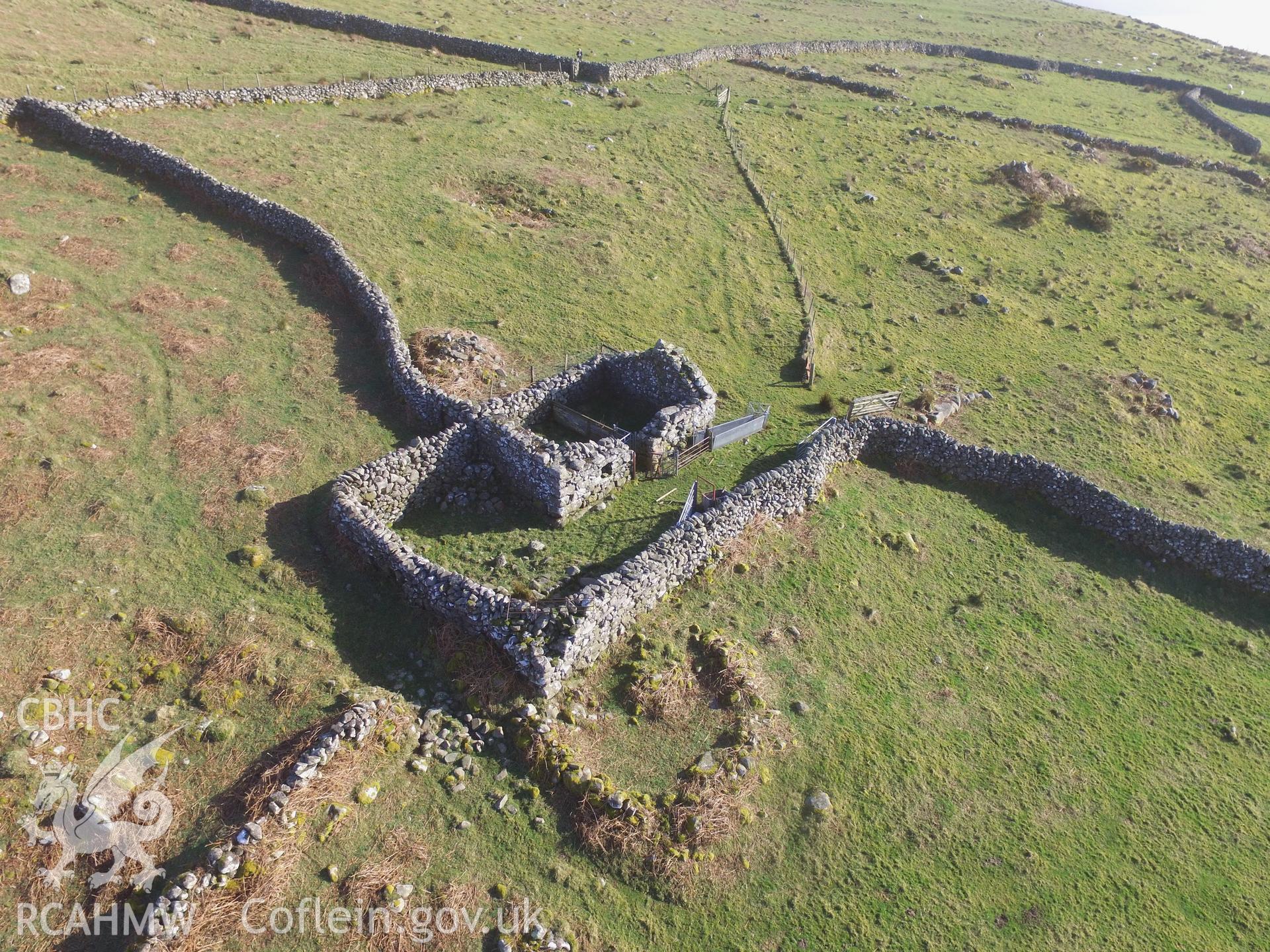 Colour photo showing Caer Llwyn sites, produced by Paul R. Davis,  12th March 2017.