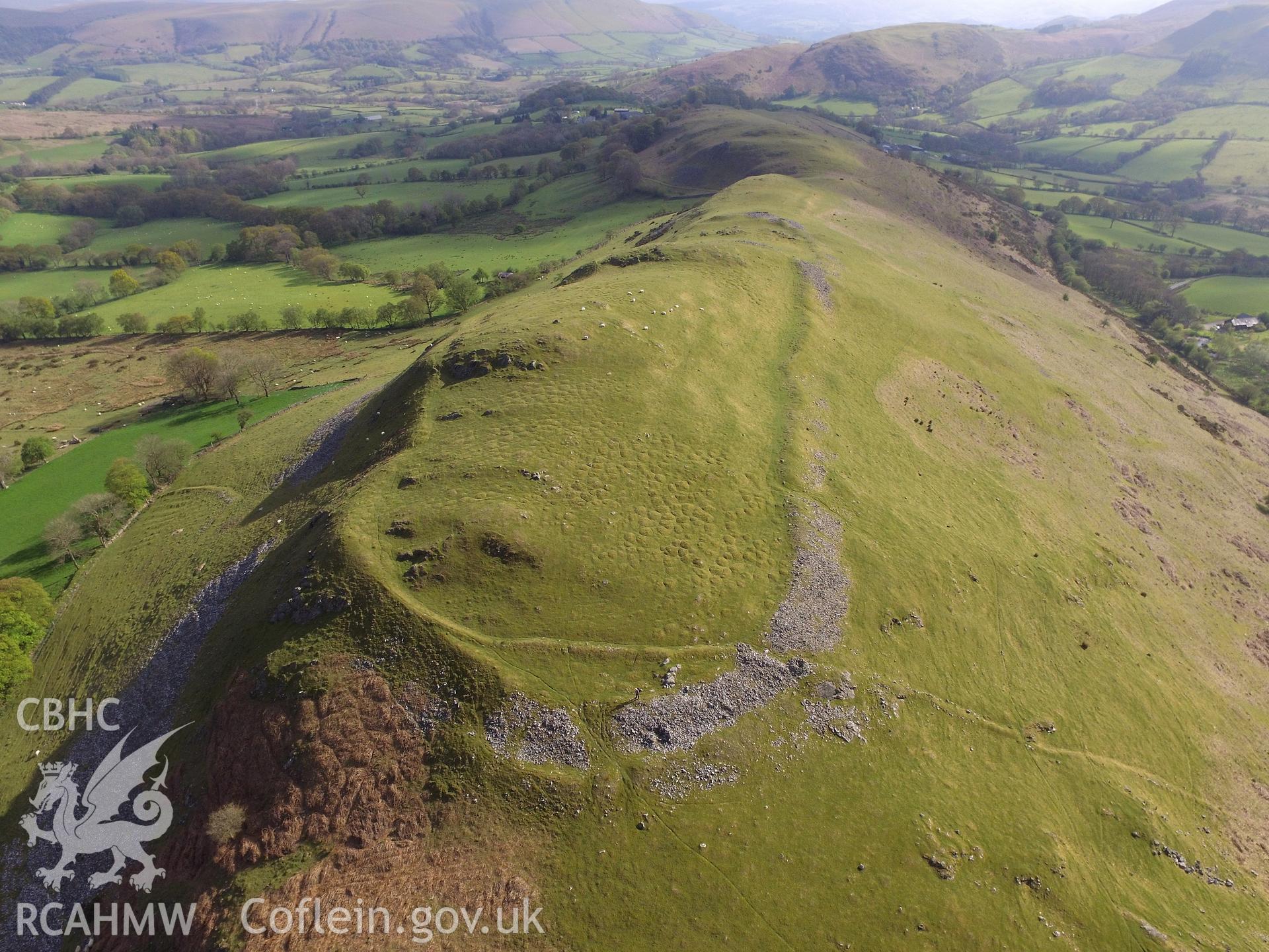 Colour photo showing Castle Bank Hillfort,  produced by Paul R. Davis,  8th May 2017.