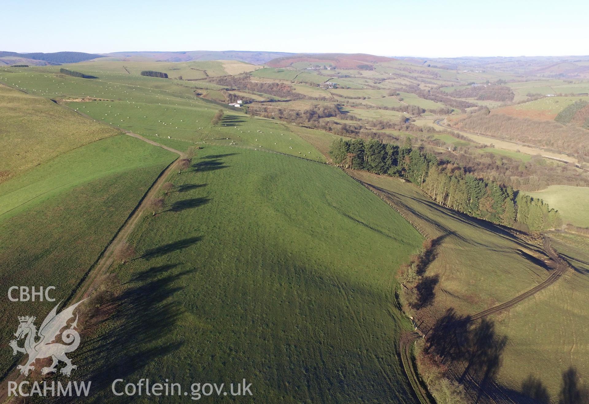 Colour photo of enclosure adjacent to Tomen Bedd-ugre, produced by  Paul R. Davis,  c.2013.