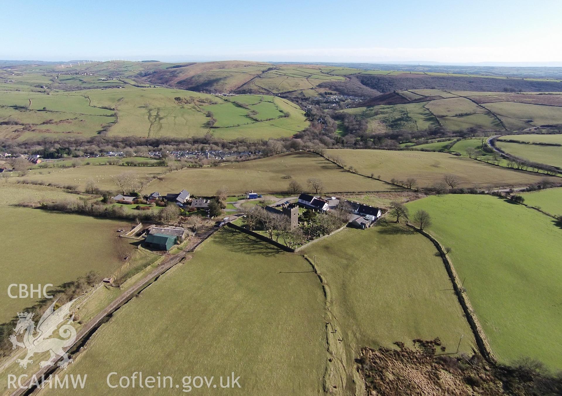 Colour aerial photo showing Llangeinor, taken by Paul R. Davis,  24th February 2016.