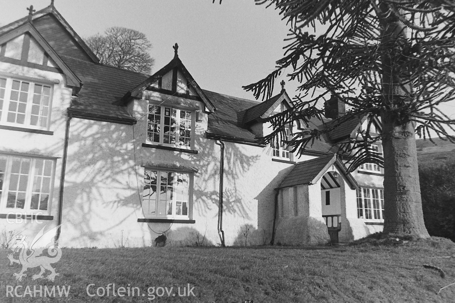 Black and white photo showing Bodringallt House, taken by Paul R. Davis, 1983.