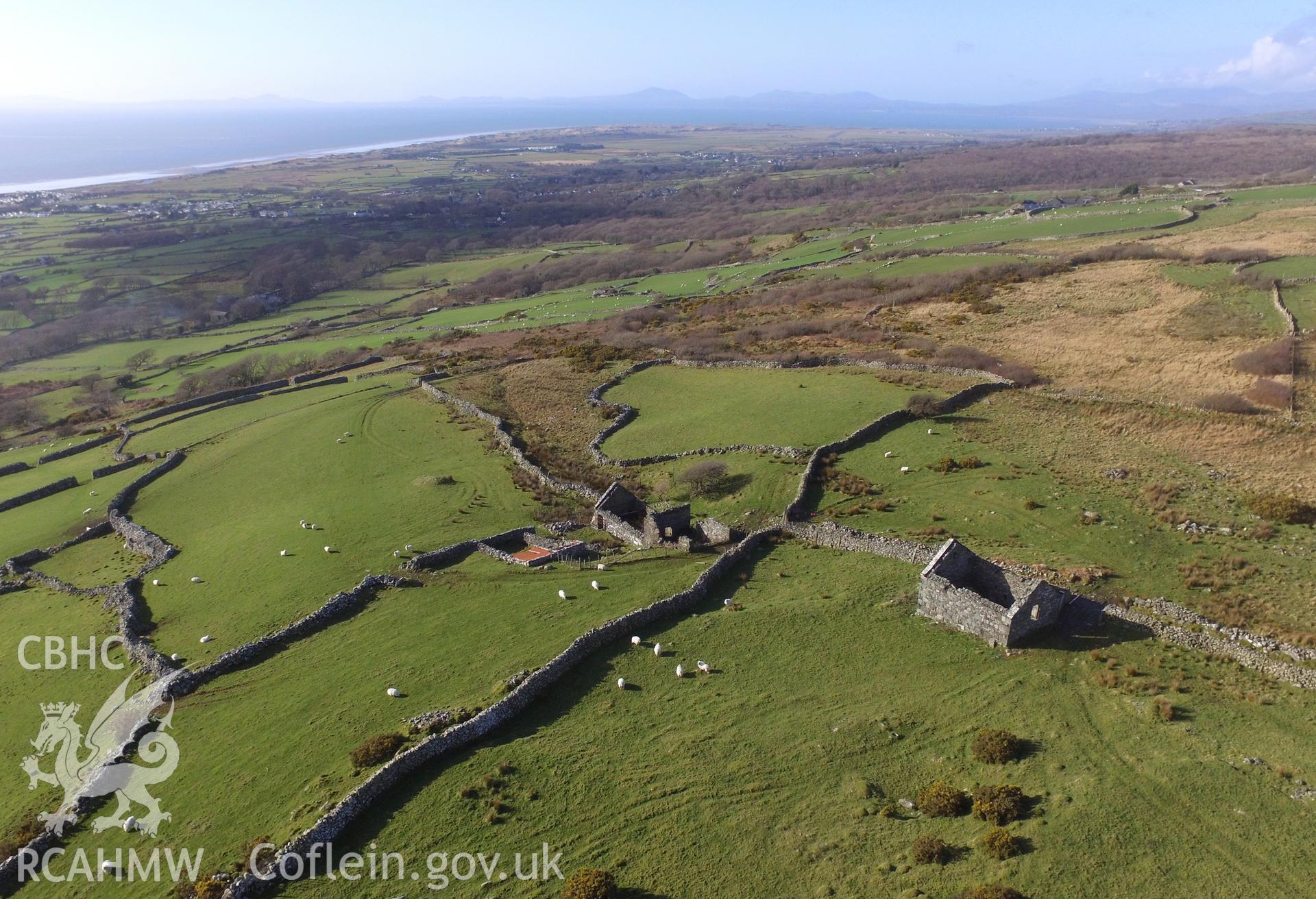 Colour photo showing Caer Llwyn sites, produced by Paul R. Davis,  12th March 2017.