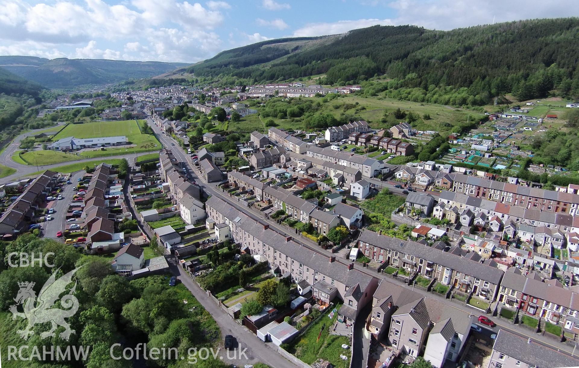 Colour aerial photo showing Treorchy, taken by Paul R. Davis,  23th May 2015