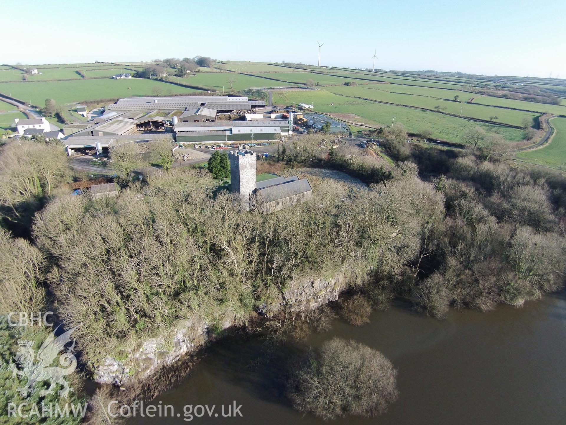 Colour aerial photo showing Ludchurch, taken by Paul R. Davis,  20th January 2016.