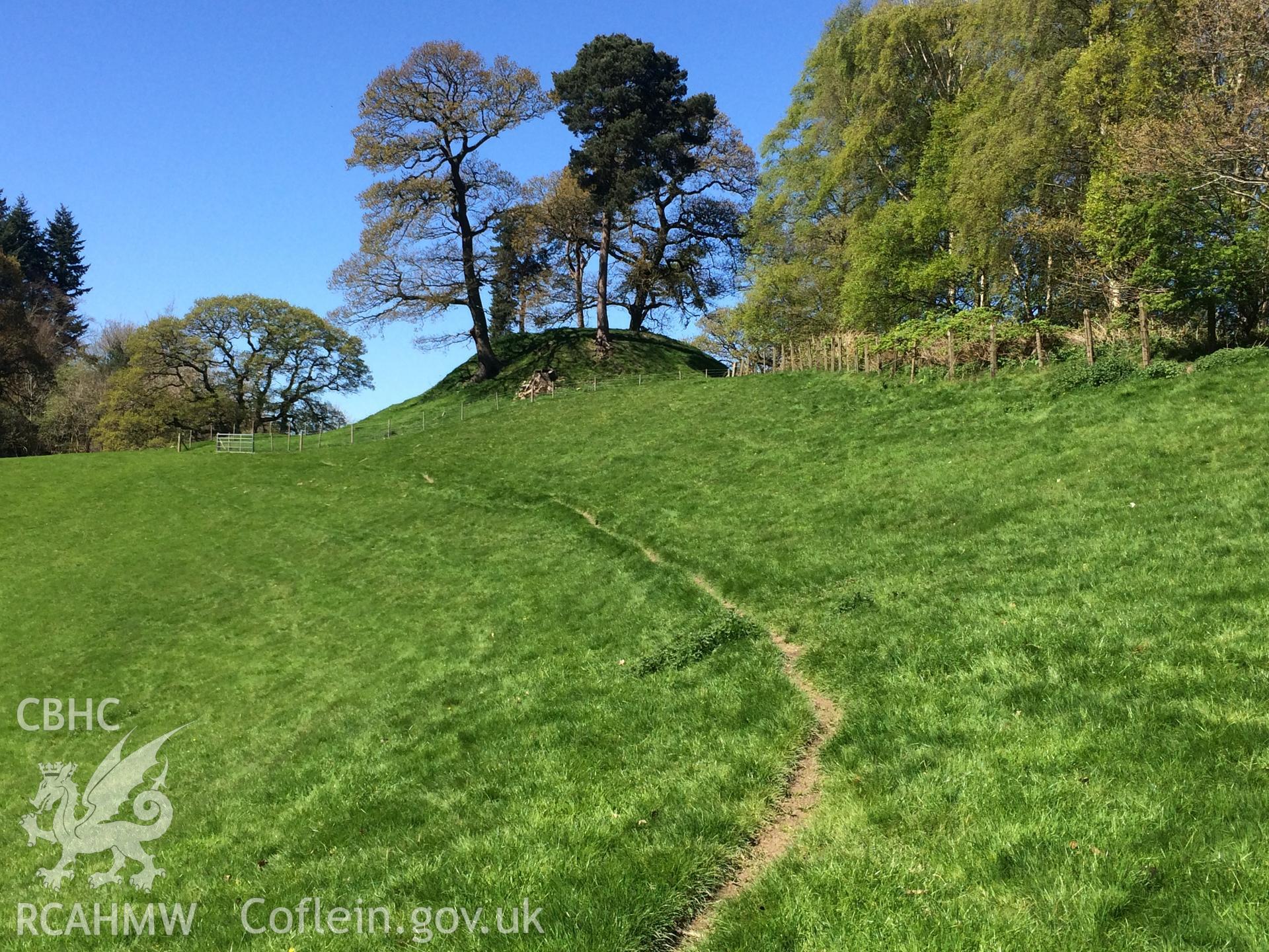 Colour photo showing Owain Glyndwr's Mount, produced by Paul R. Davis,  22nd April 2017.