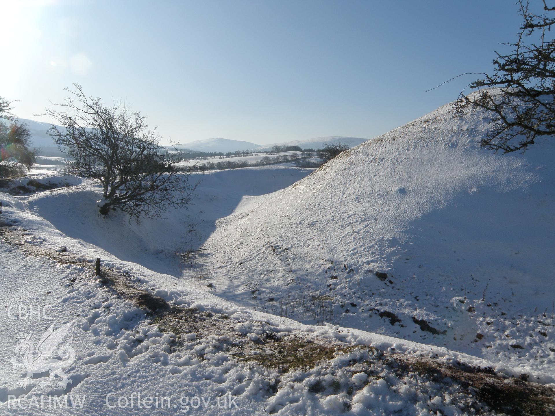 Colour photo of Cwm Camlais Motte, taken by Paul R. Davis, 1st January 2010.