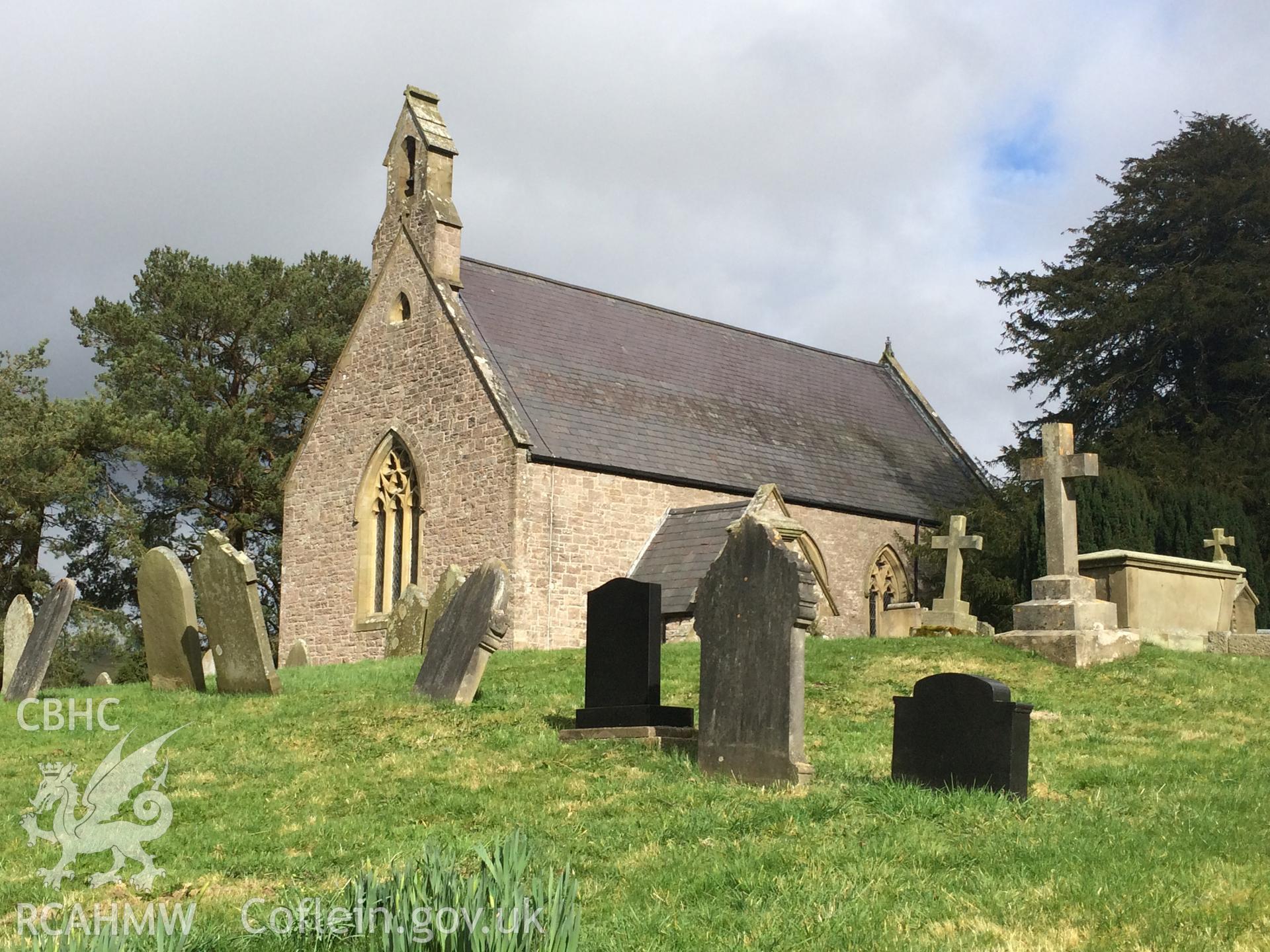 Colour photo showing Llandegla Church,  produced by Paul R. Davis, 13th March 2017.