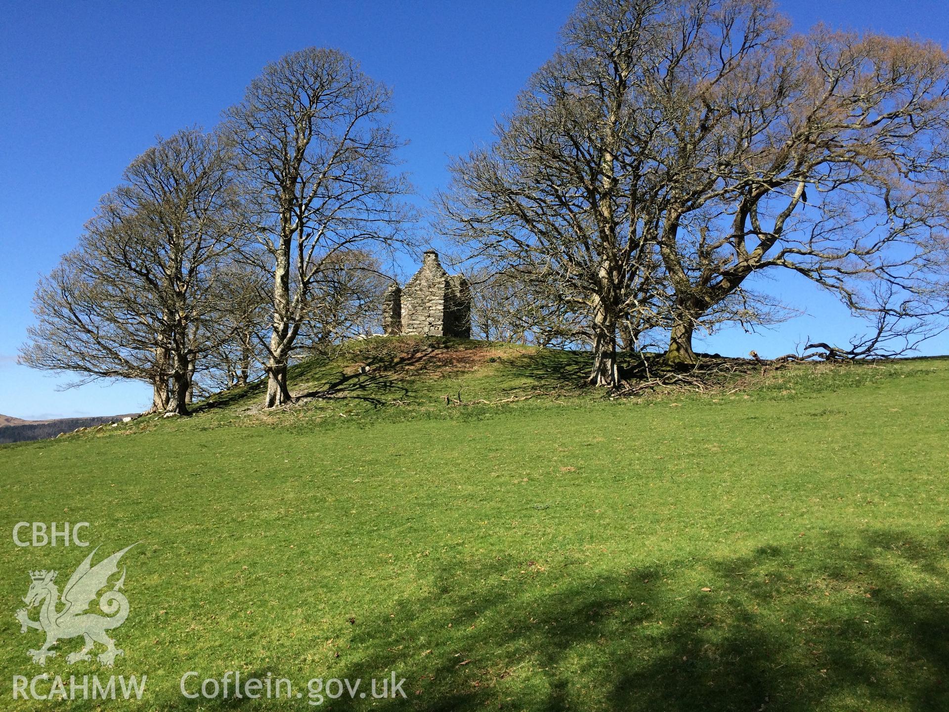 Colour photo showing Castell Cymmer mound, produced by Paul R. Davis, 7th April 2017.