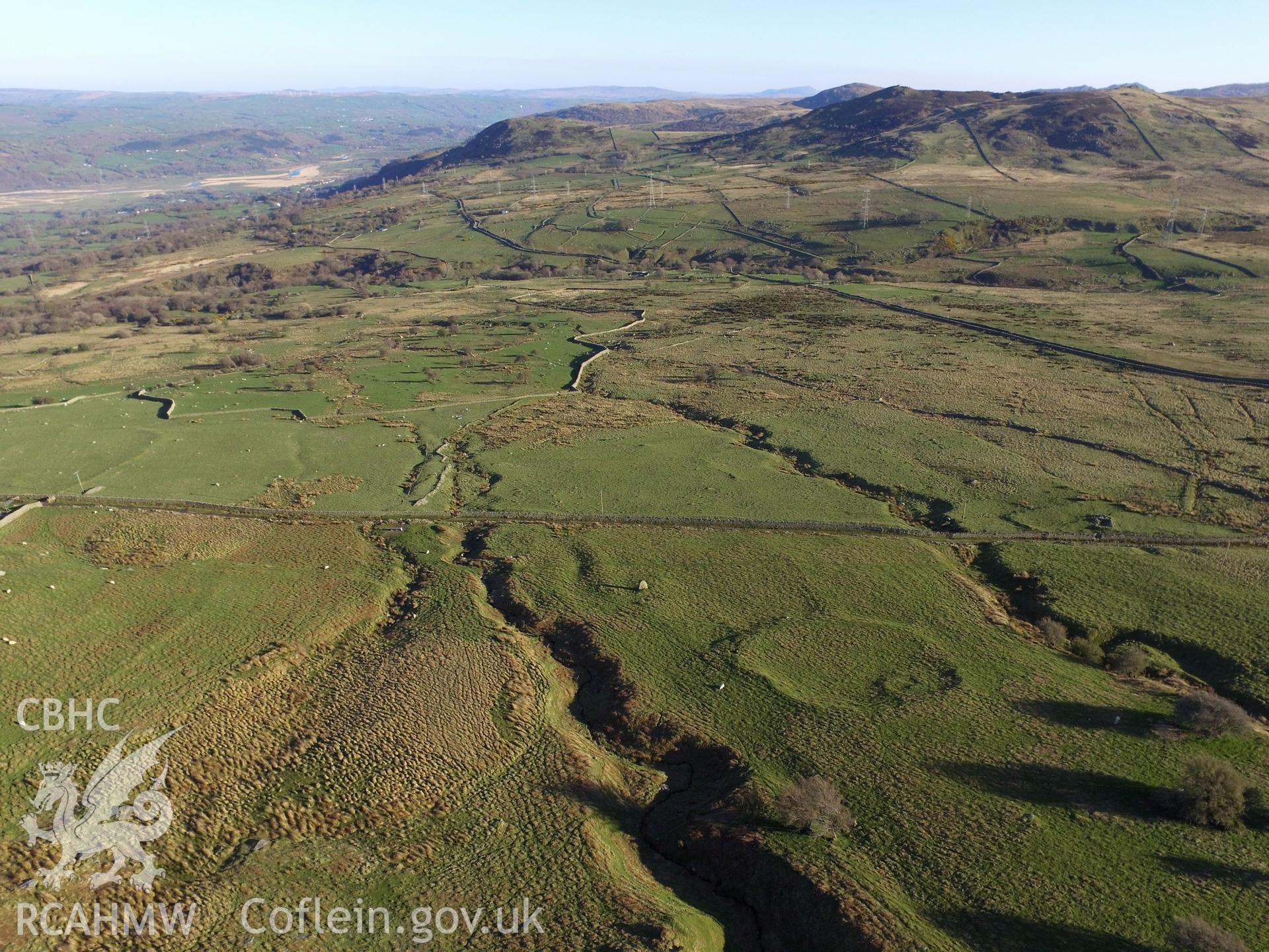 Colour photo showing homestead near Maen y Bardd,  produced by Paul R. Davis,  8th April 2017.