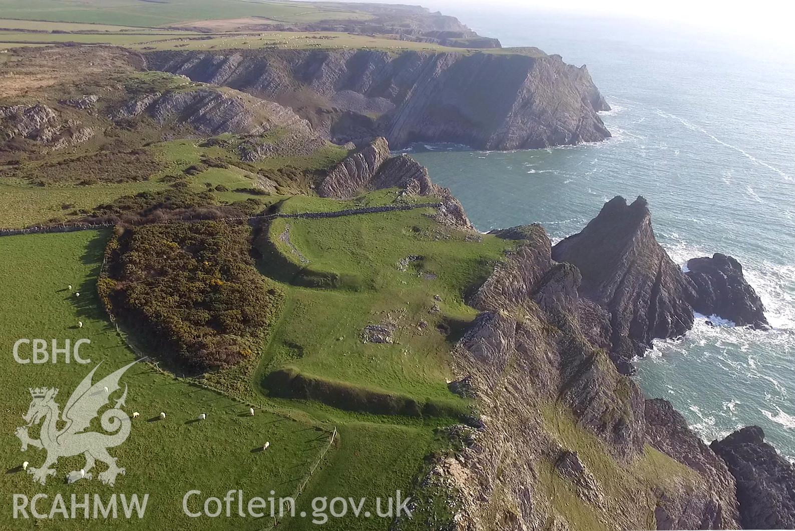 Colour photo showing The Knave Promontory Fort, produced by  Paul R. Davis,  2017.