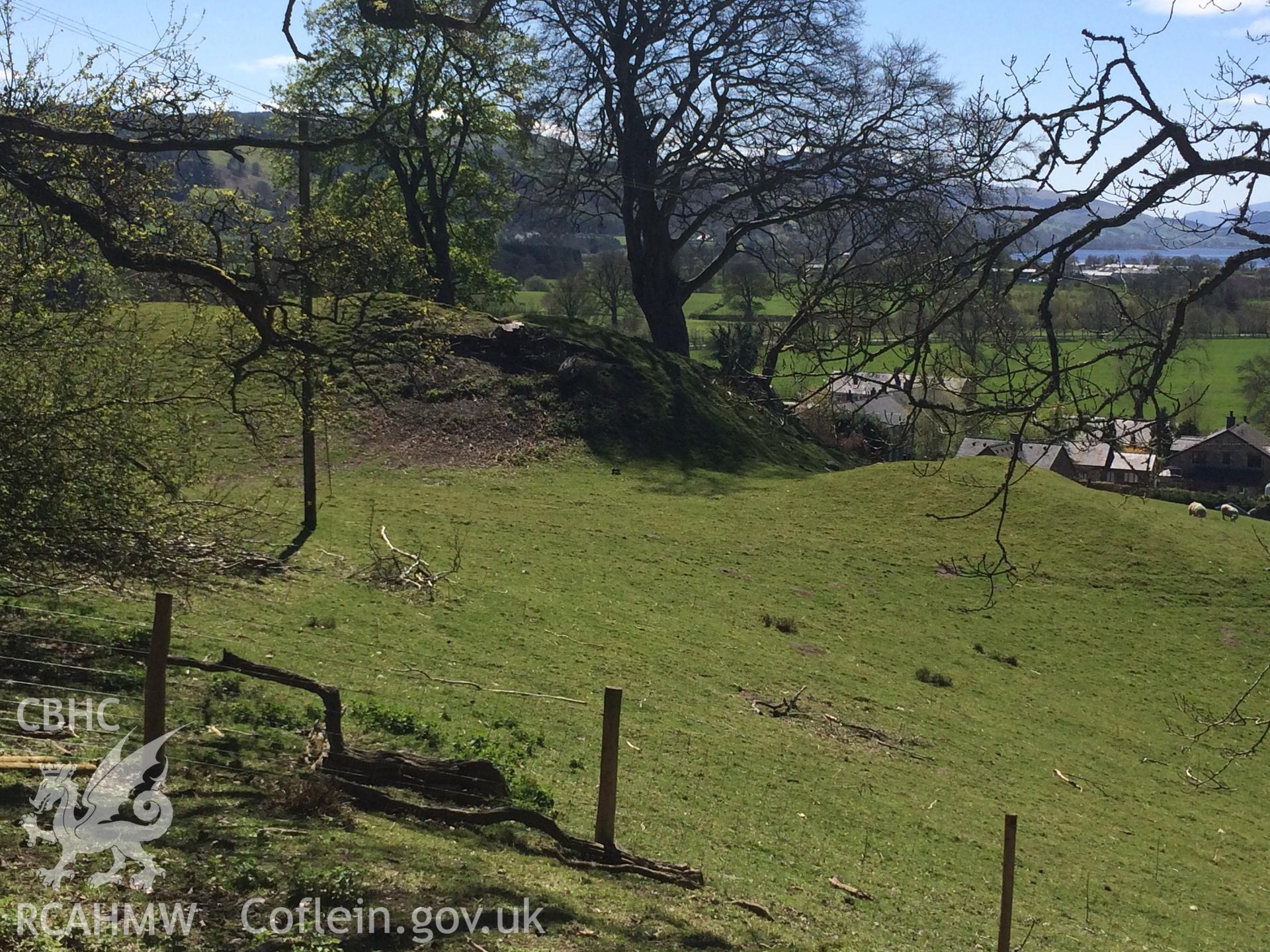 Colour photo showing Llanfor Earthworks, produced by Paul R. Davis,  22nd April 2017.