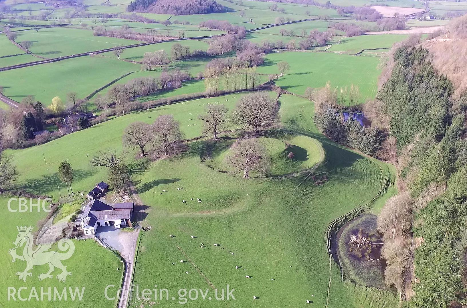 Colour photo showing Sycharth Castle, produced by Paul R. Davis,  April 2017.