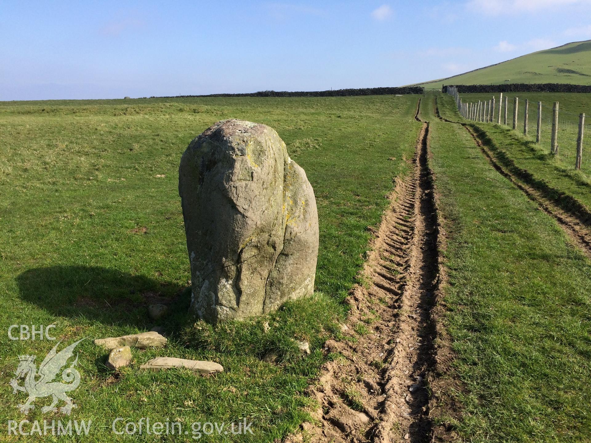 Colour photo showing Fon Lief standing stone "D", produced by Paul R. Davis,  8th April 2017.