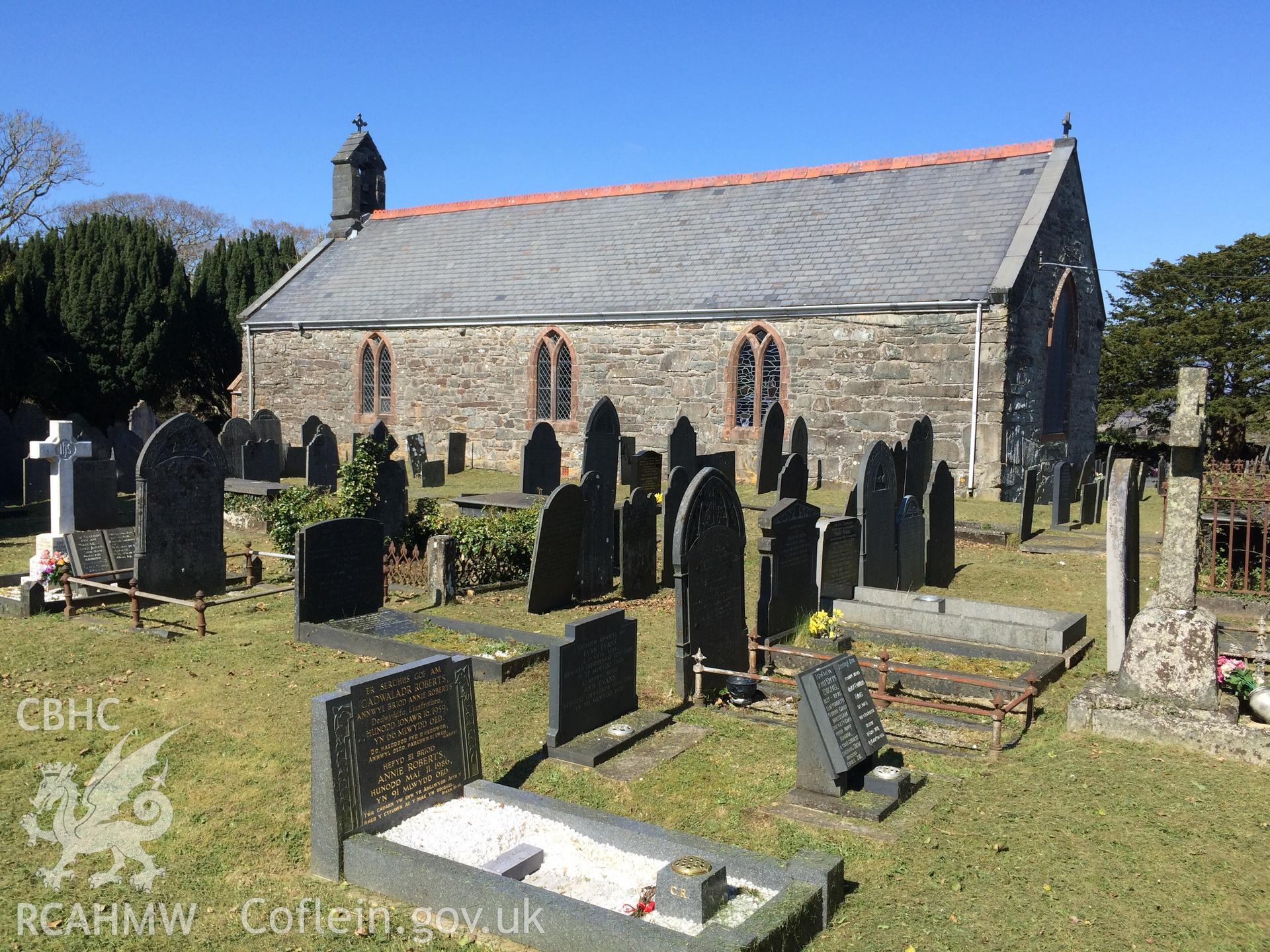 Colour photo showing Llanfihangel y Traethau Church,  produced by Paul R. Davis, 7th April 2017.