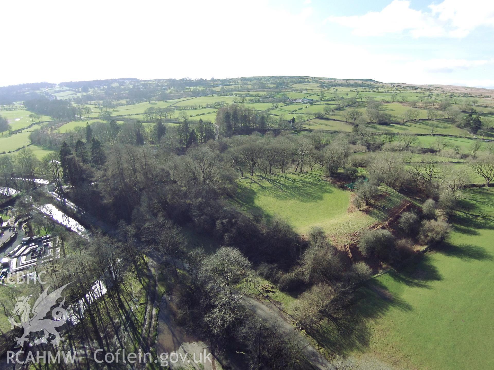 Colour aerial photo showing Fellte Castle, taken by Paul R. Davis,  14th February 2016.