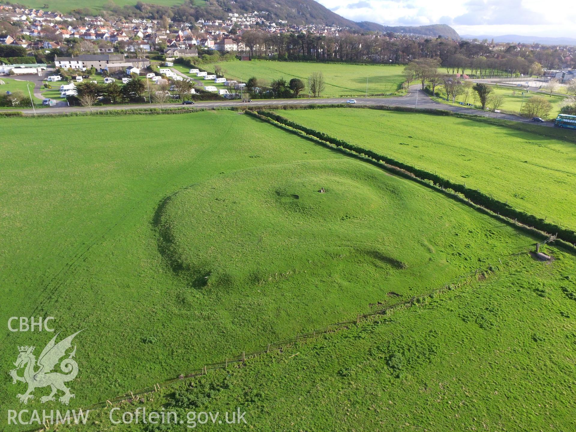 Colour photo showing Prestatyn Castle, produced by Paul R. Davis,  10th April 2017.