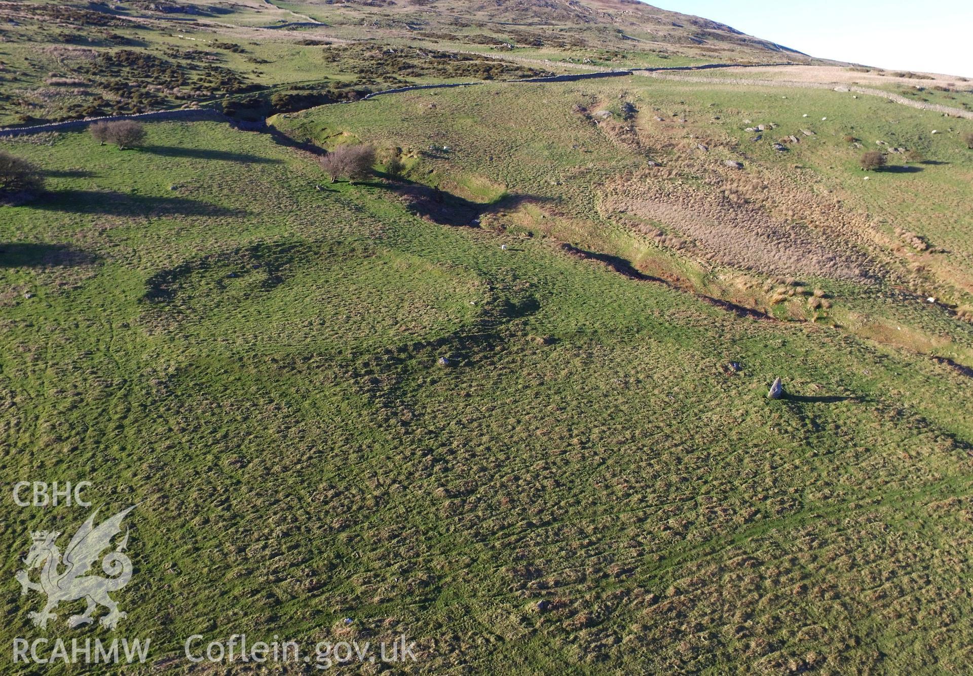 Colour photo showing homestead near Maen y Bardd,  produced by Paul R. Davis,  8th April 2017.