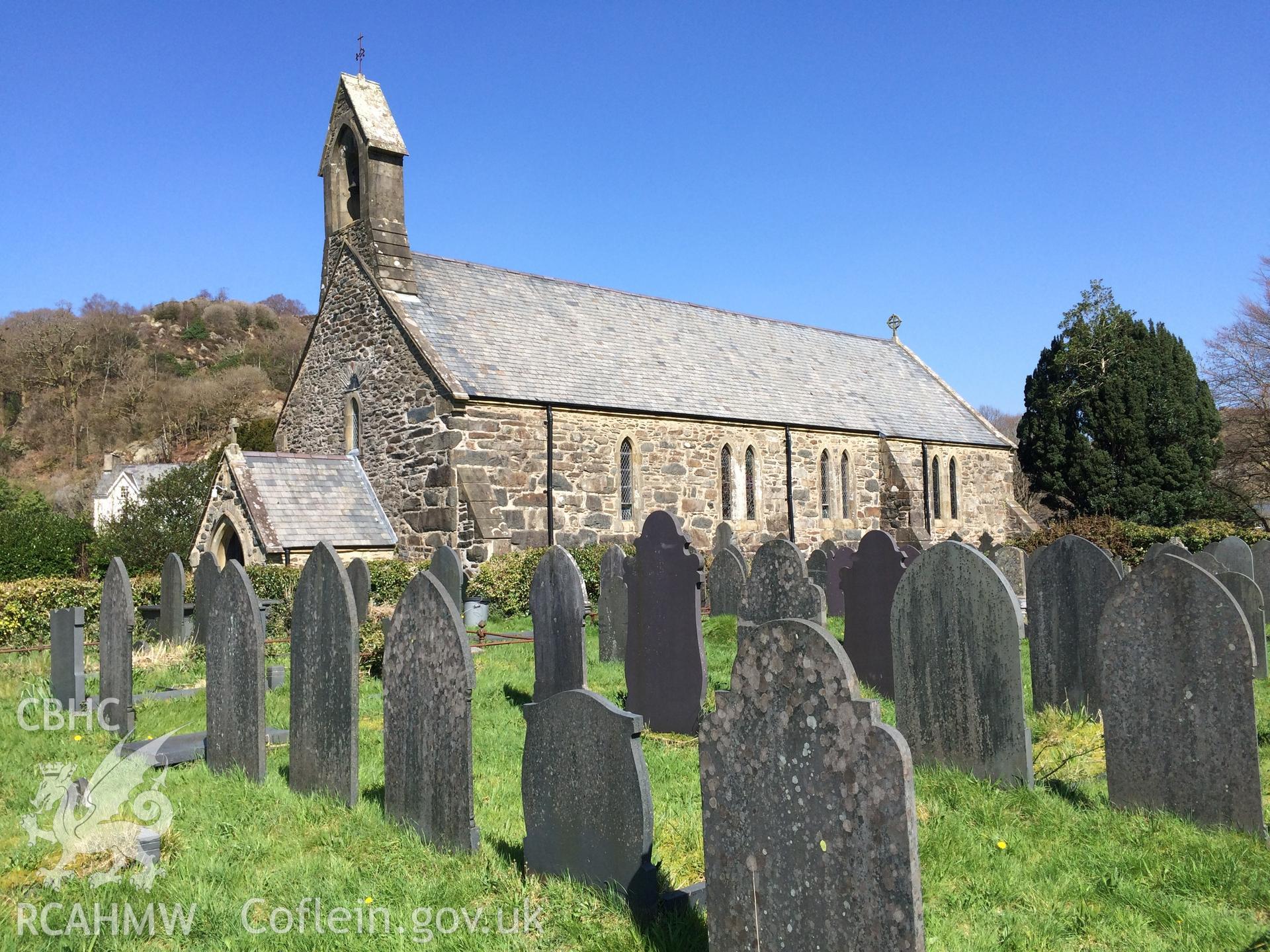 Colour photo showing Beddgelert Church, produced by Paul R. Davis,  8th April 2017.