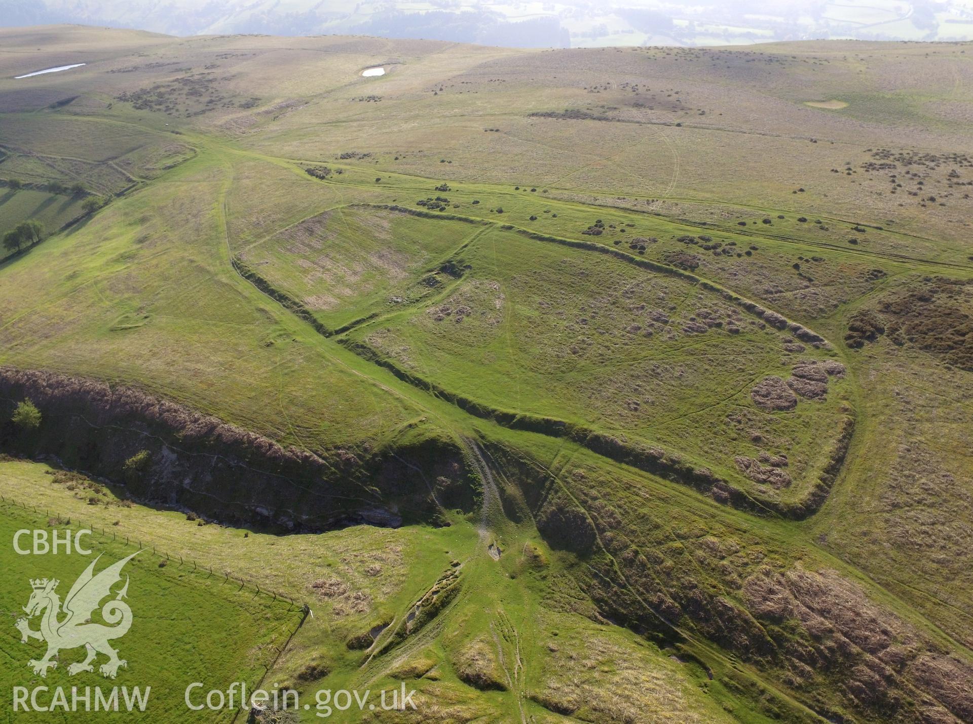 Colour photo showing Aberedw Hill settlement,  produced by Paul R. Davis, 8th May 2017.