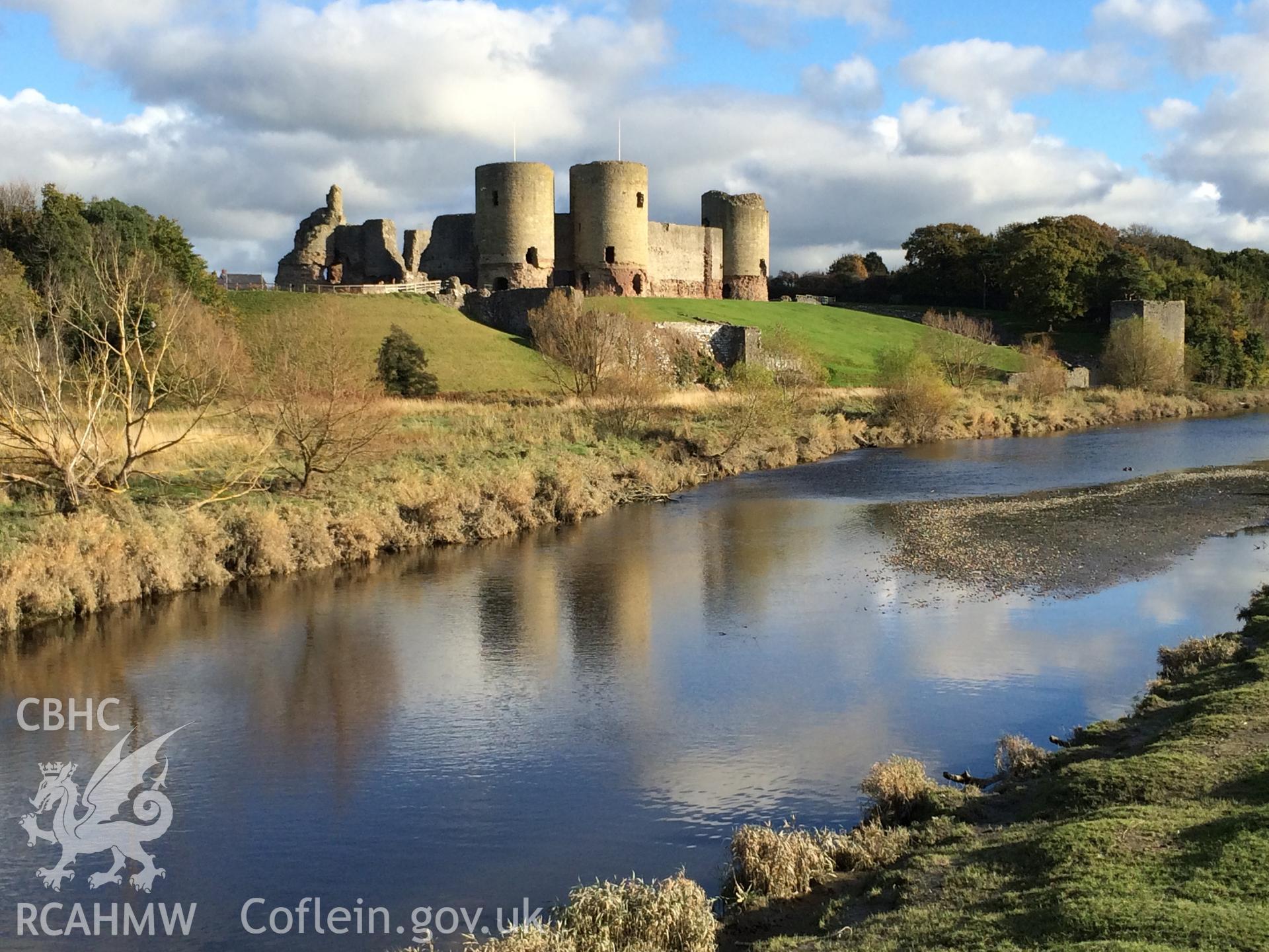 Colour photo showing Rhuddlan Castle, produced by Paul R. Davis,  7th November 2016.