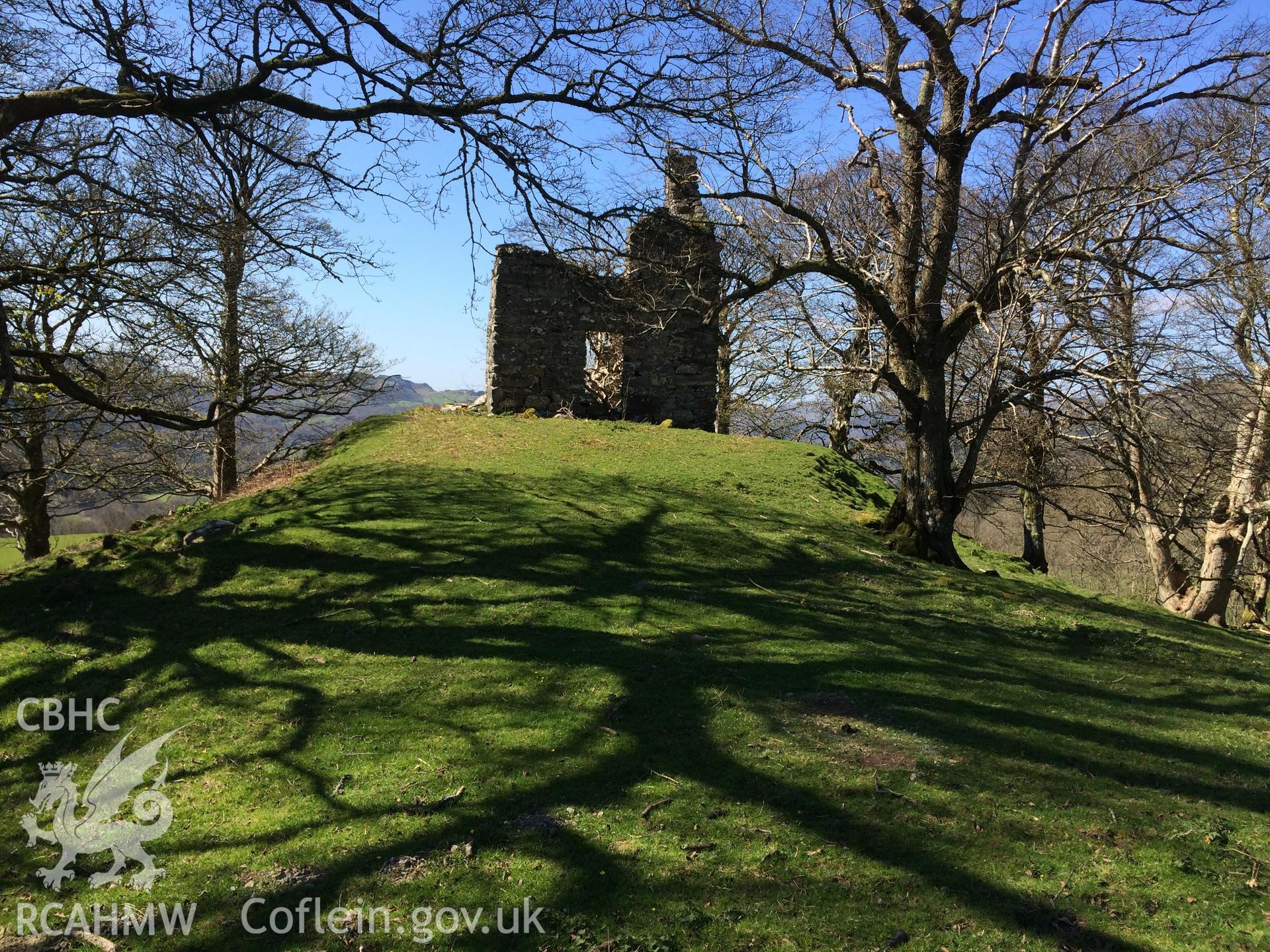 Colour photo showing Castell Cymmer mound, produced by Paul R. Davis, 7th April 2017.