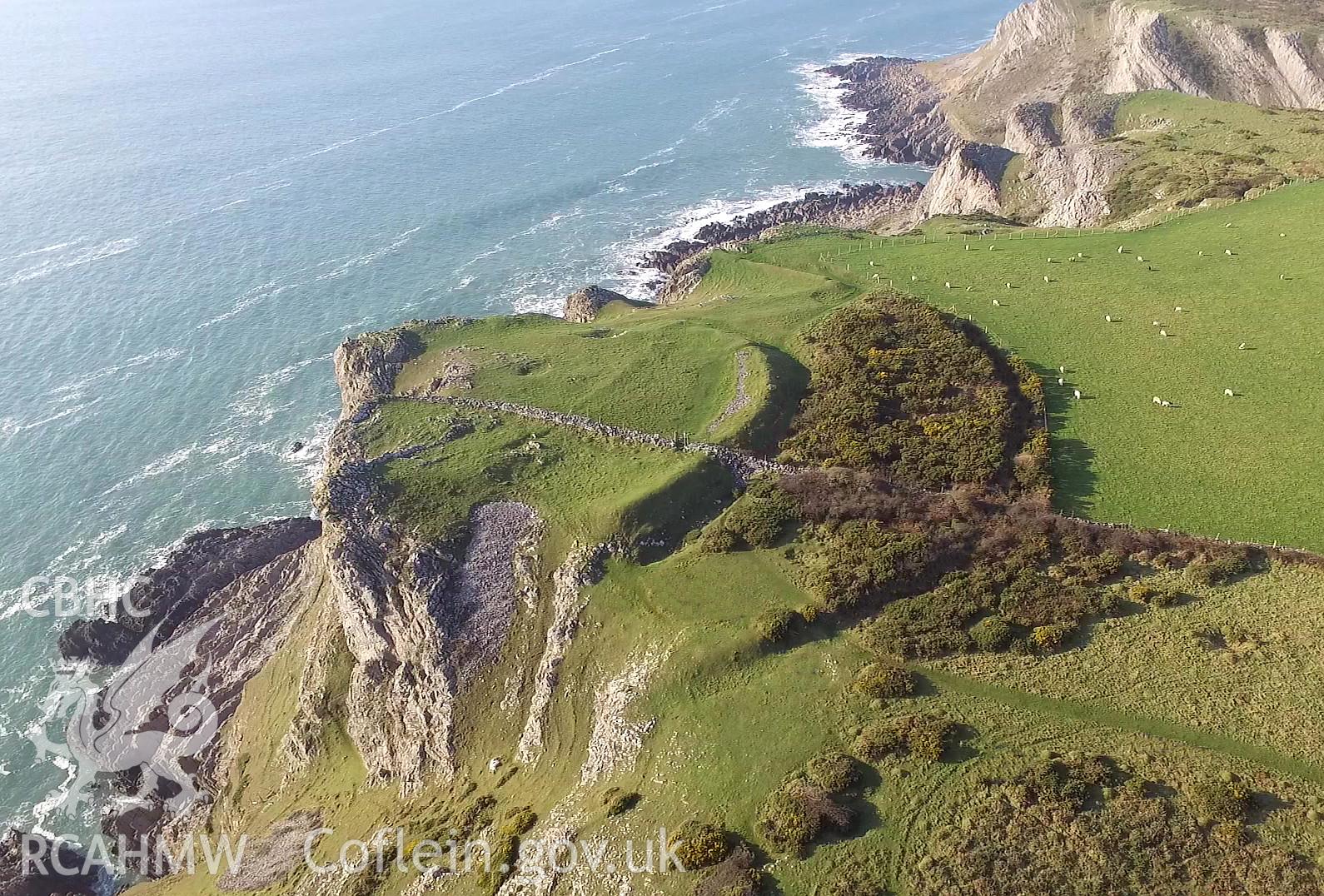 Colour photo showing The Knave Promontory Fort, produced by  Paul R. Davis,  2017.