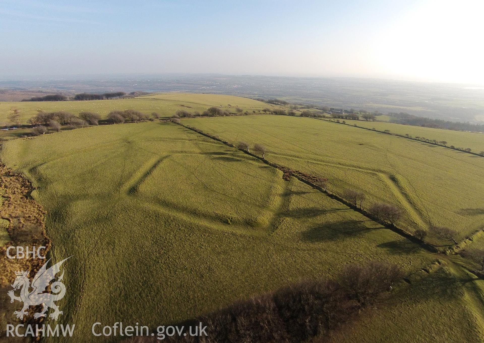 Colour aerial photo showing Moel Ton Mawr, taken by Paul R. Davis,  14th March 2016.