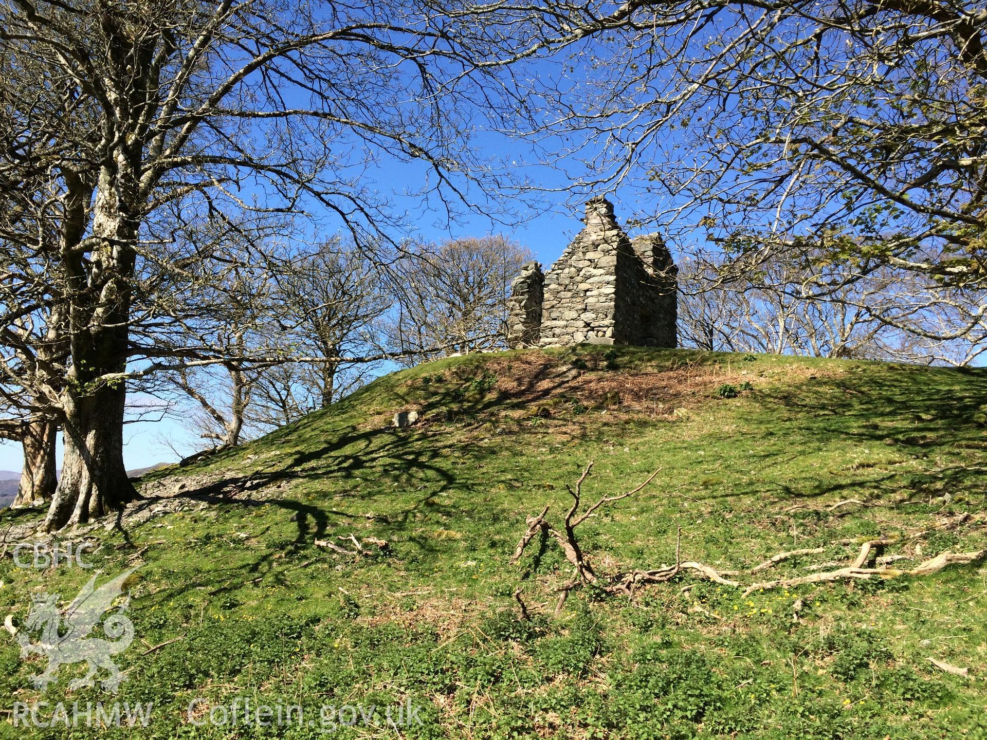 Colour photo showing Castell Cymmer mound, produced by Paul R. Davis, 7th April 2017.